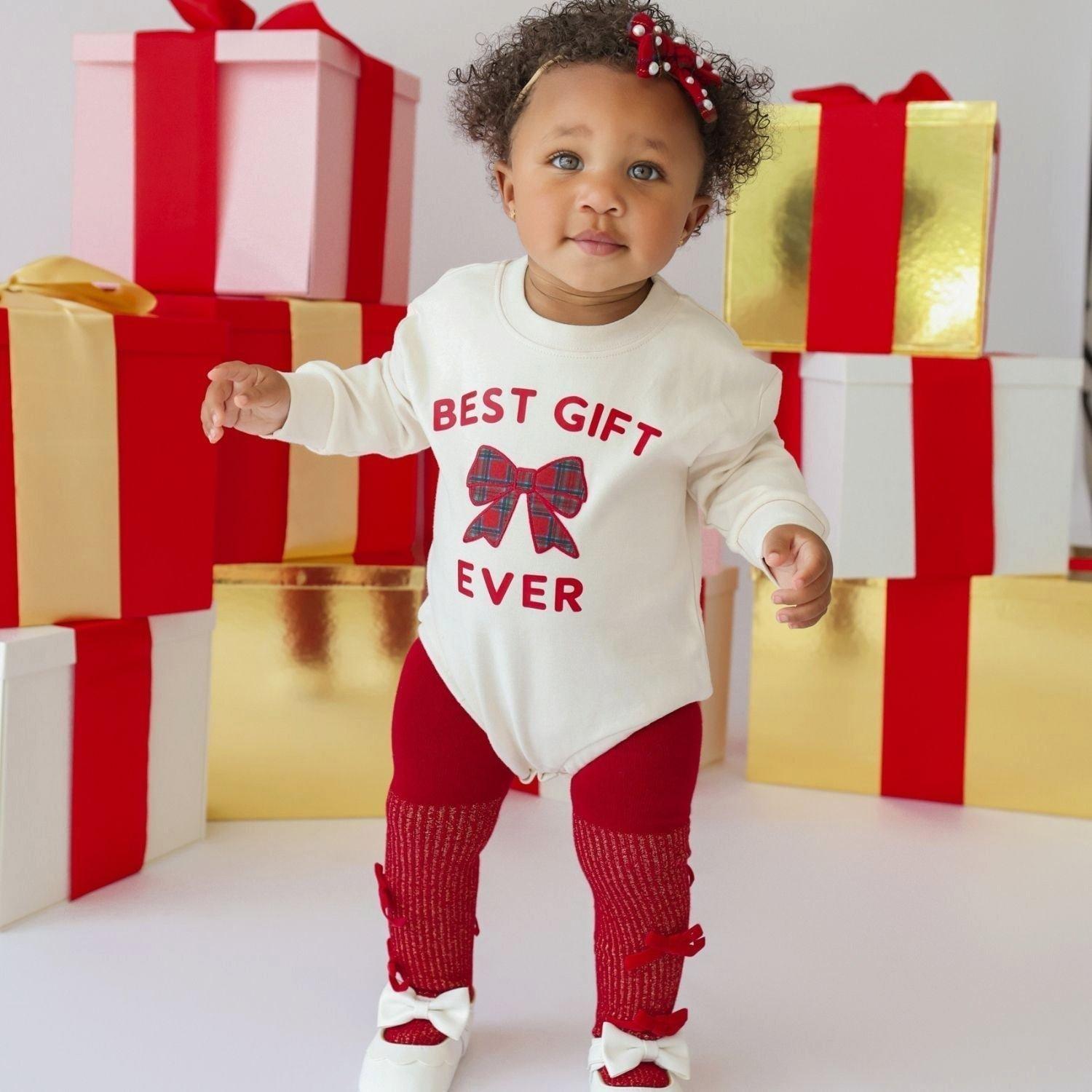 Best Gift Ever Patch Christmas Long Sleeve Romper image number 1