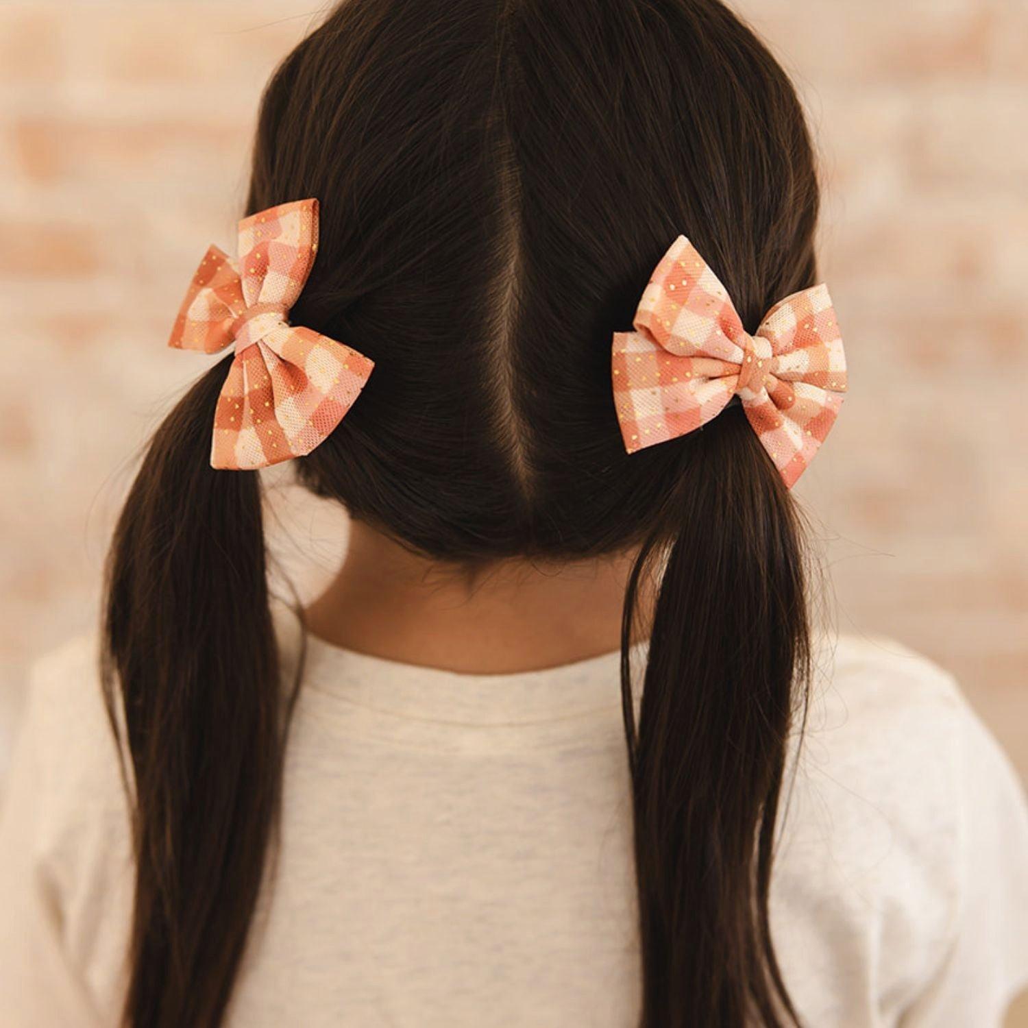 Cinnamon Plaid Tulle Bow Clip Set image number 2