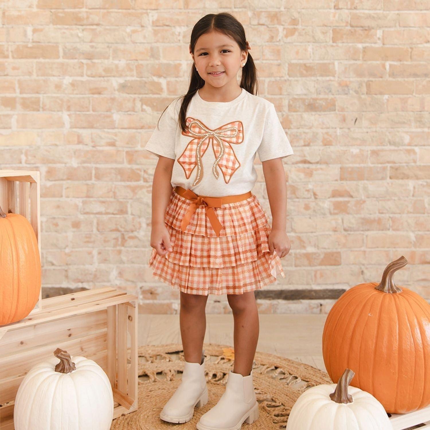 Cinnamon Plaid Tulle Bow Clip Set image number 1