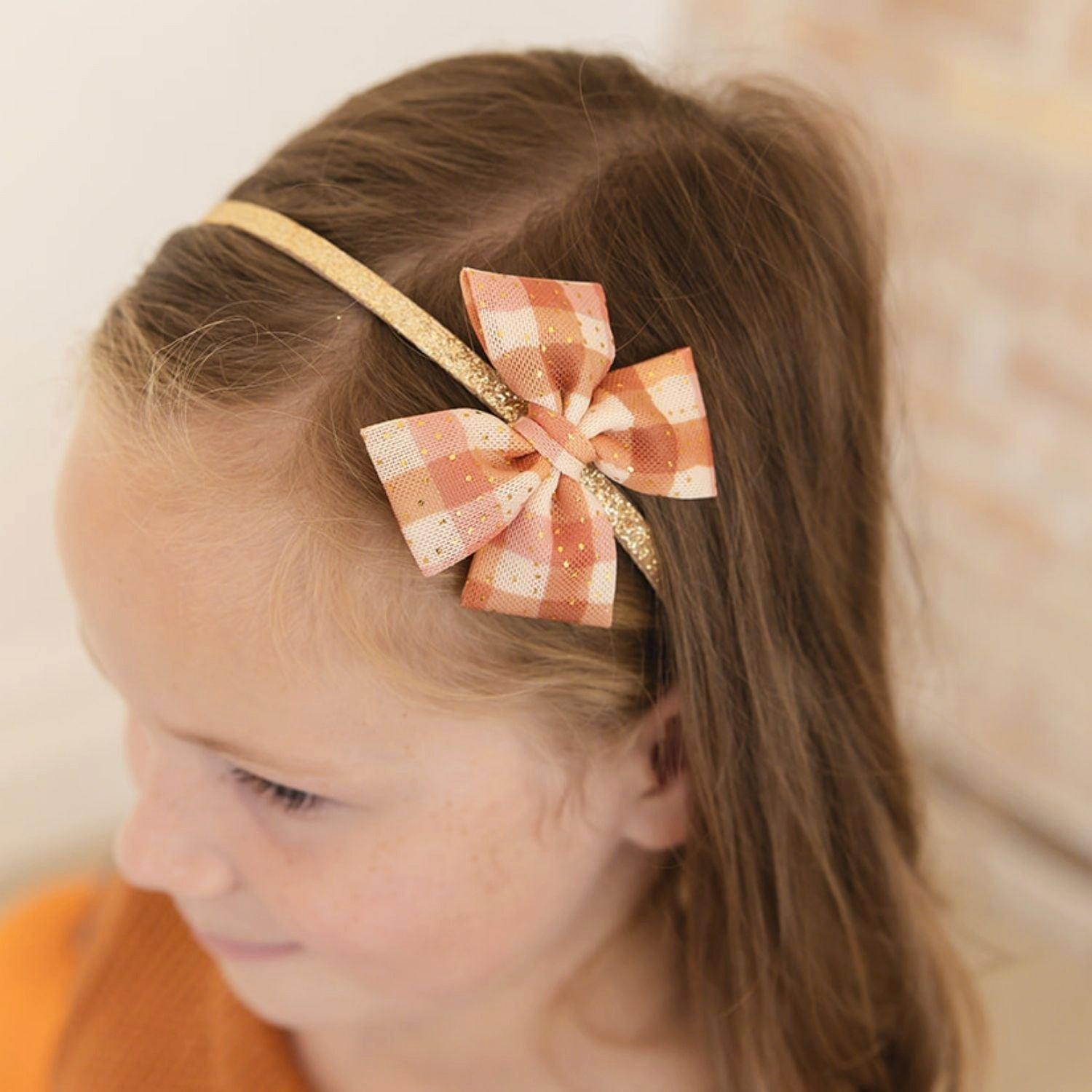 Cinnamon Plaid Tulle Bow Headband image number 2