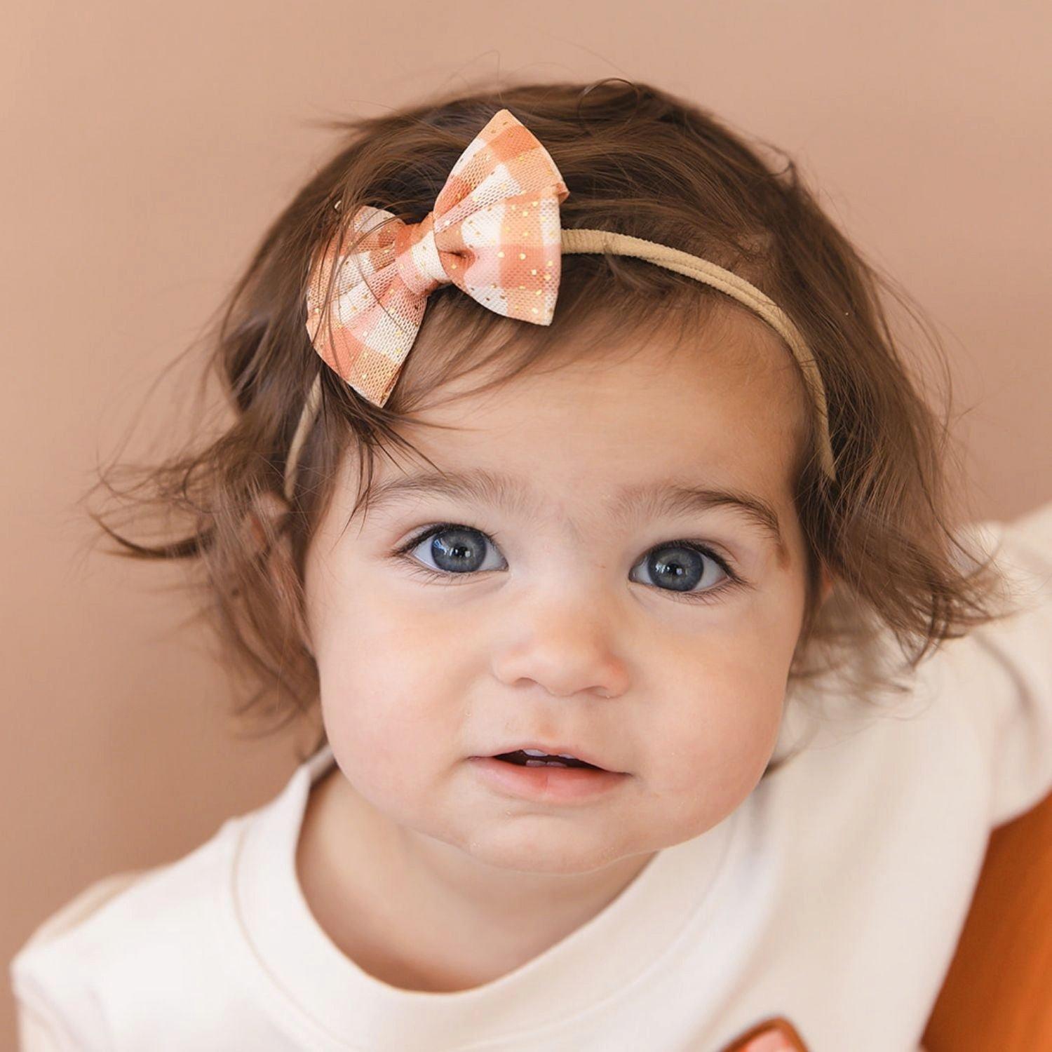 Cinnamon Plaid Tulle Bow Baby Headband image number 2