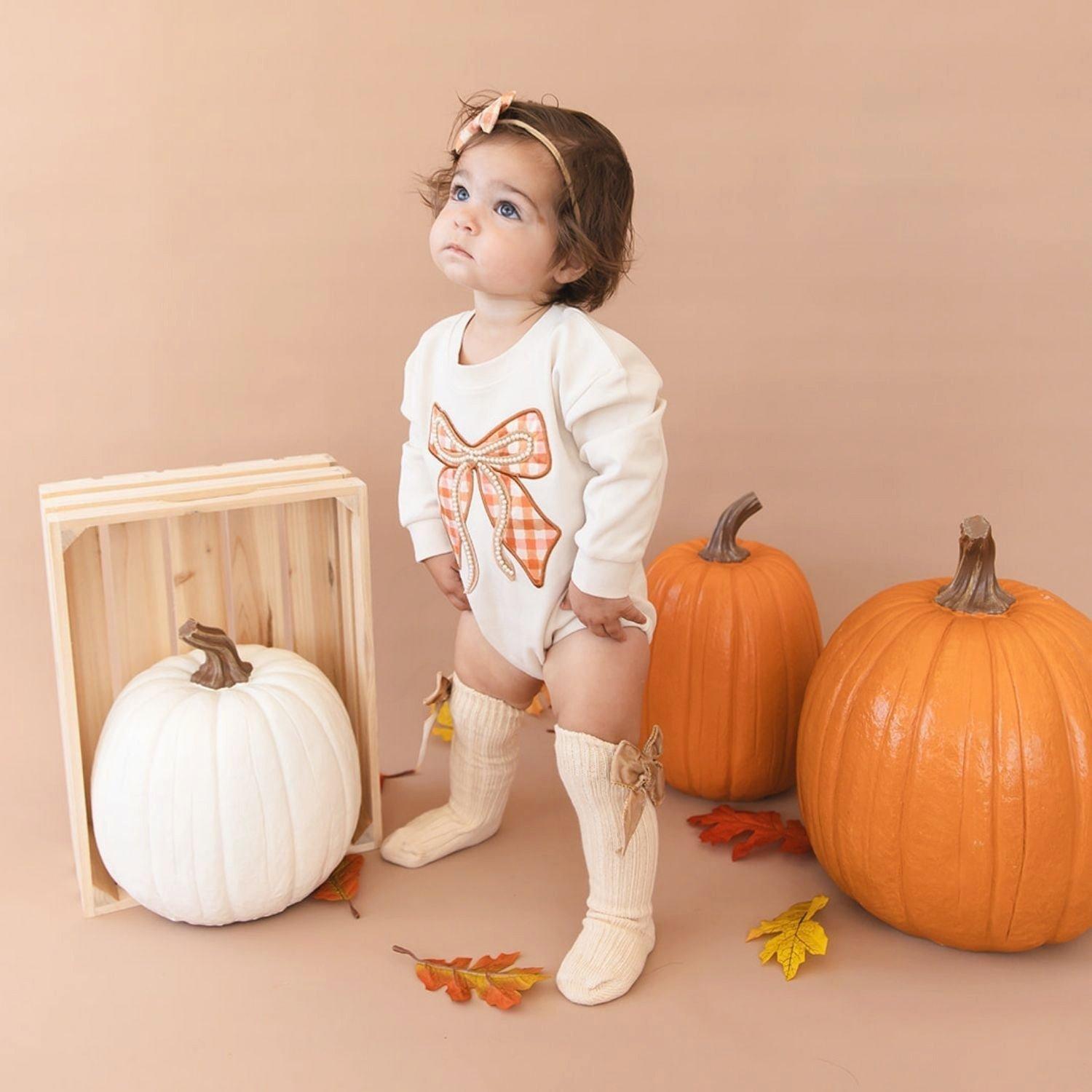 Cinnamon Plaid Tulle Bow Baby Headband image number 1