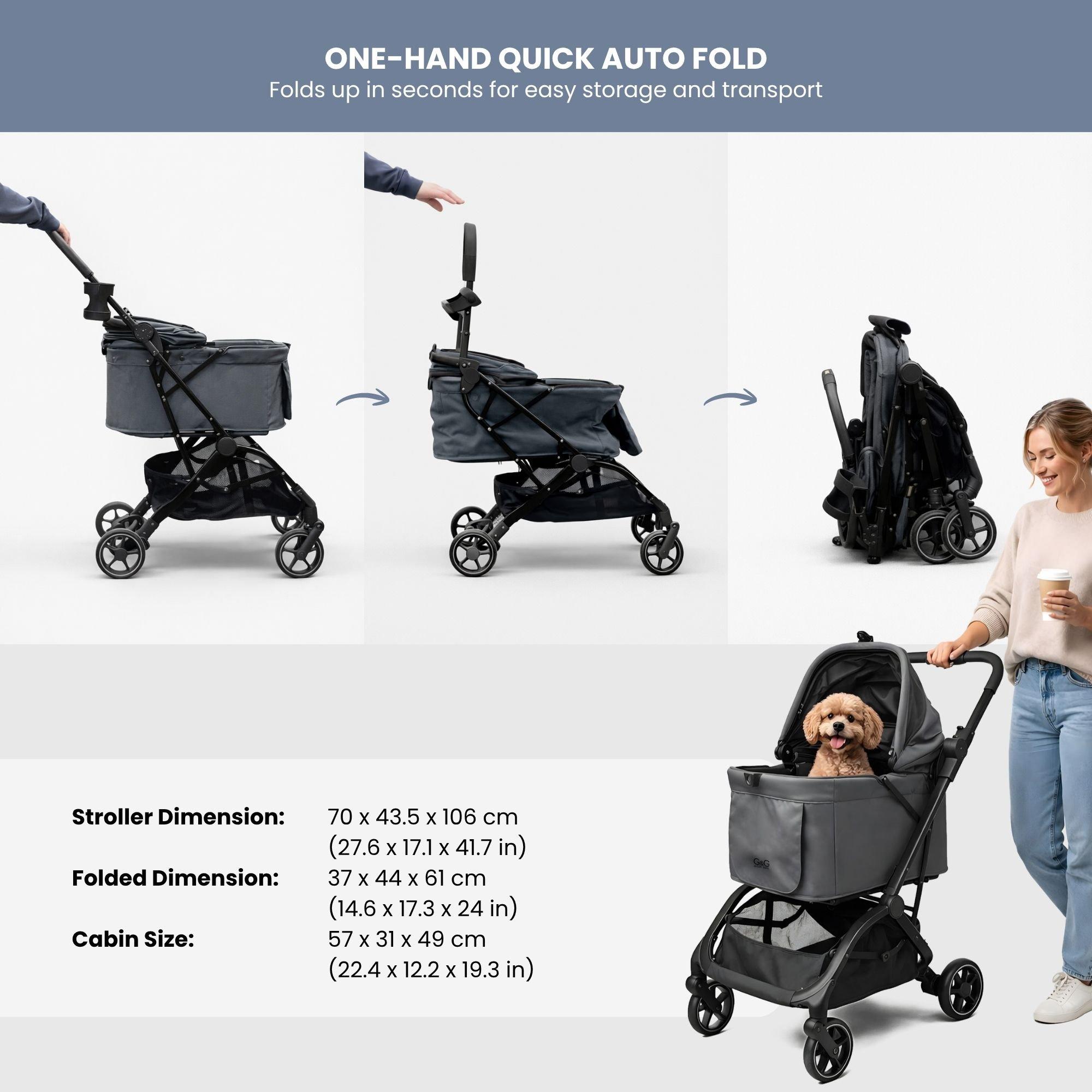 Lightweight & Compact Pet Stroller for Dogs & Cats - Charcoal image number 4
