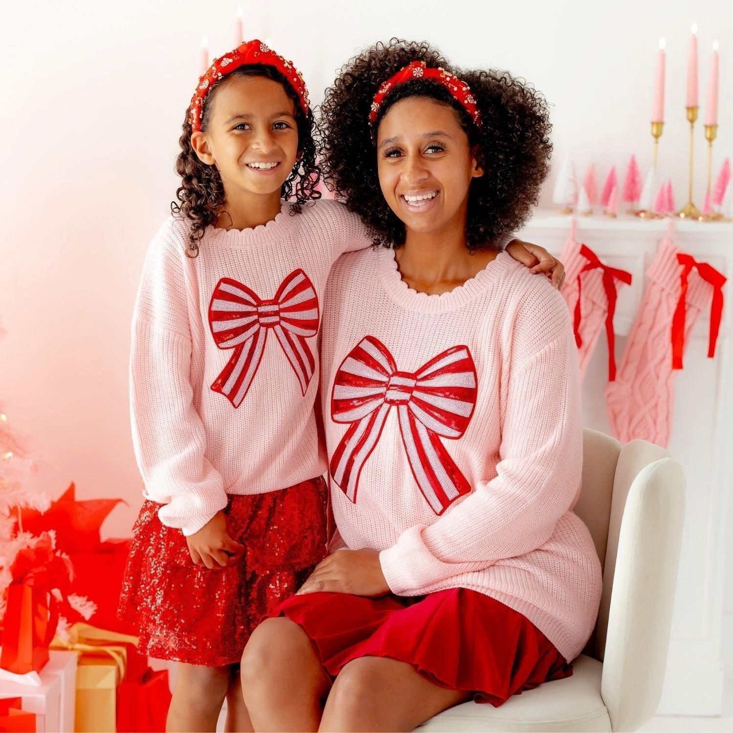 Candy Cane Sequin Bow Patch Christmas Sweater image number 4