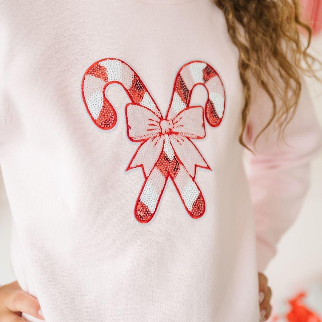 Candy Cane Sequin Patch Christmas Sweatshirt image number 2