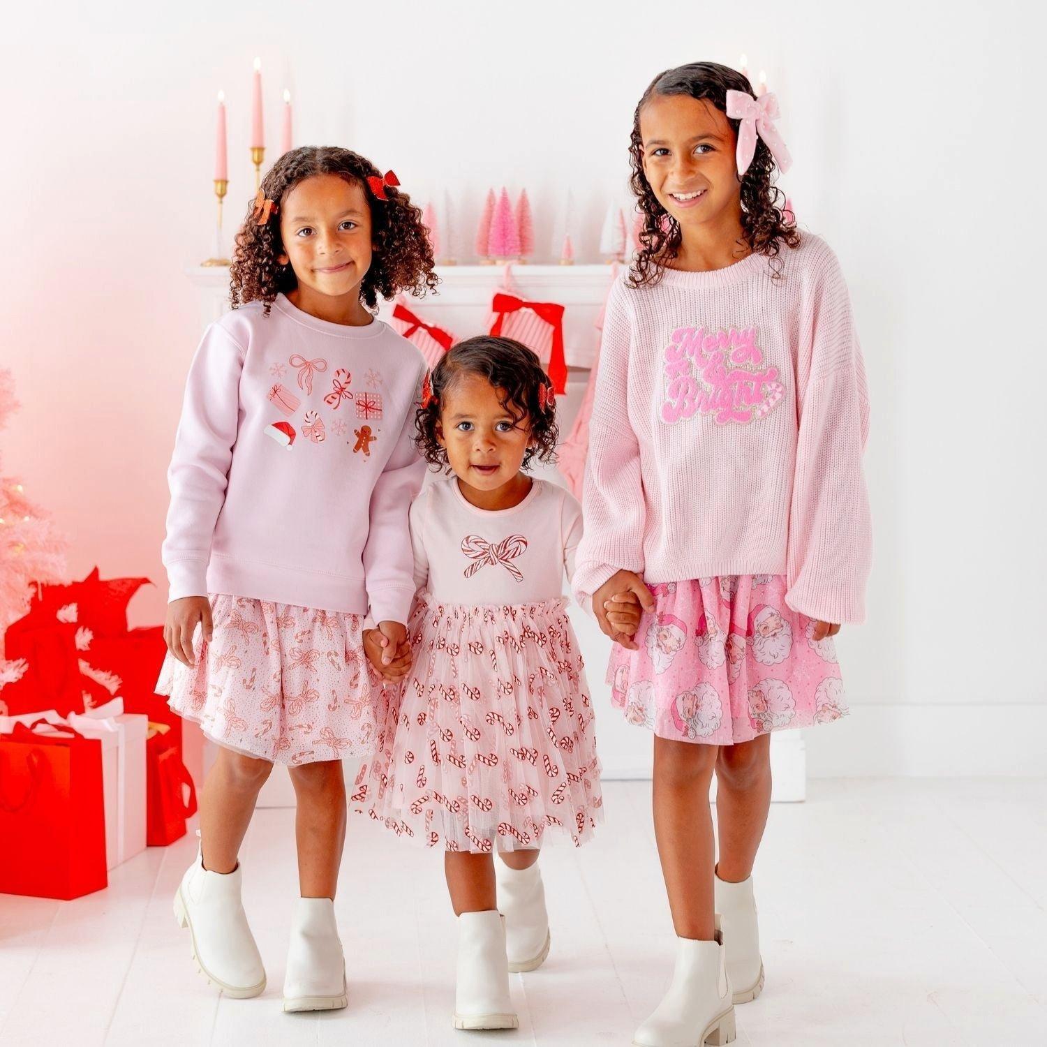 Candy Cane Confetti Christmas Long Sleeve Tutu Dress image number 3