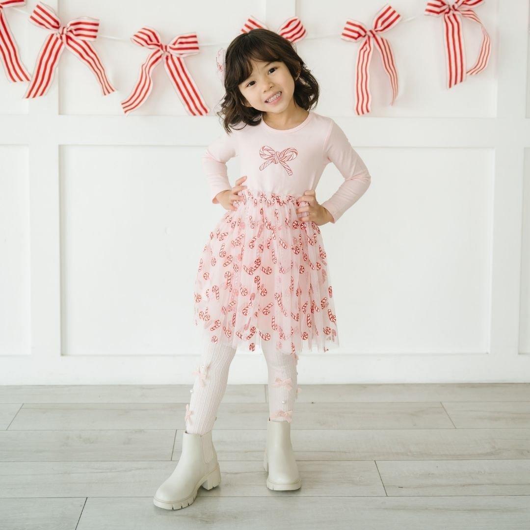 Candy Cane Confetti Christmas Long Sleeve Tutu Dress image number 4