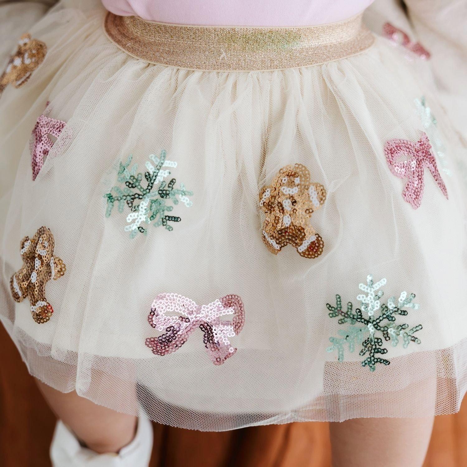 Gingerbread Sequin Christmas Tutu Skirt image number 4