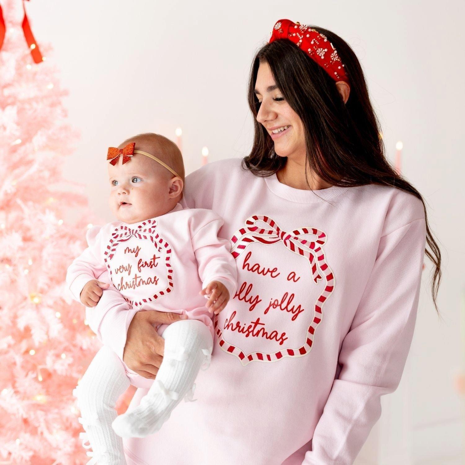 Holly Jolly Christmas Sequin Bow Patch Women's Sweatshirt image number 4