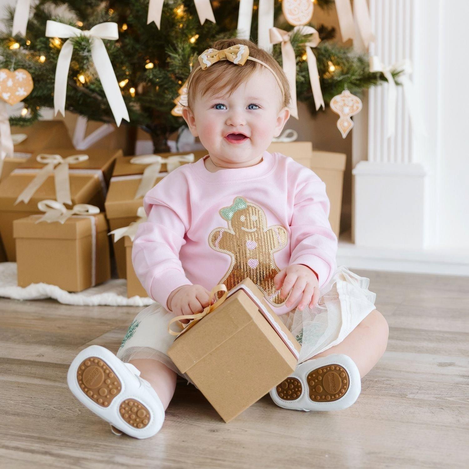 Gingerbread Sequin Patch Christmas Long Sleeve Romper image number 3
