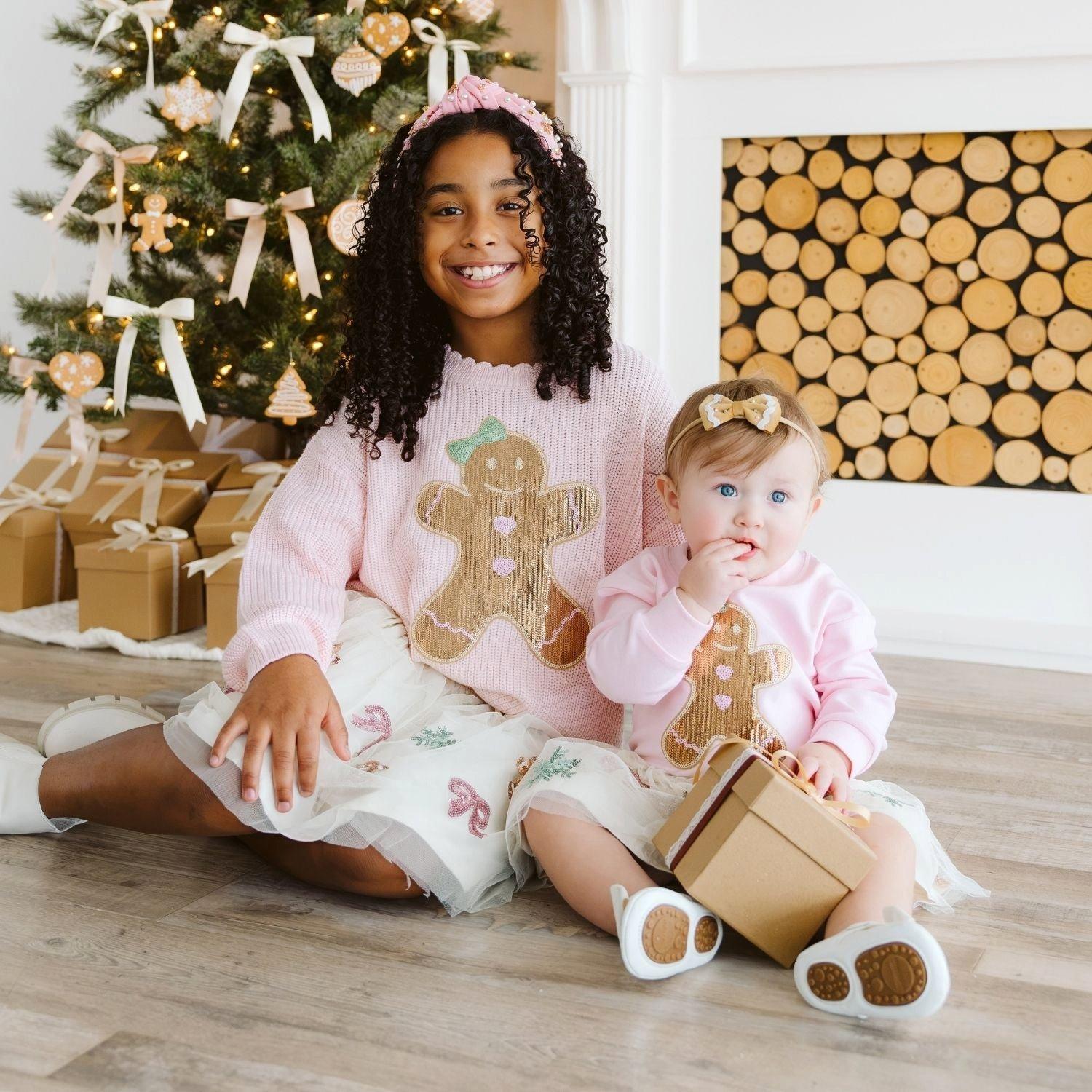 Gingerbread Sequin Patch Christmas Long Sleeve Romper image number 4