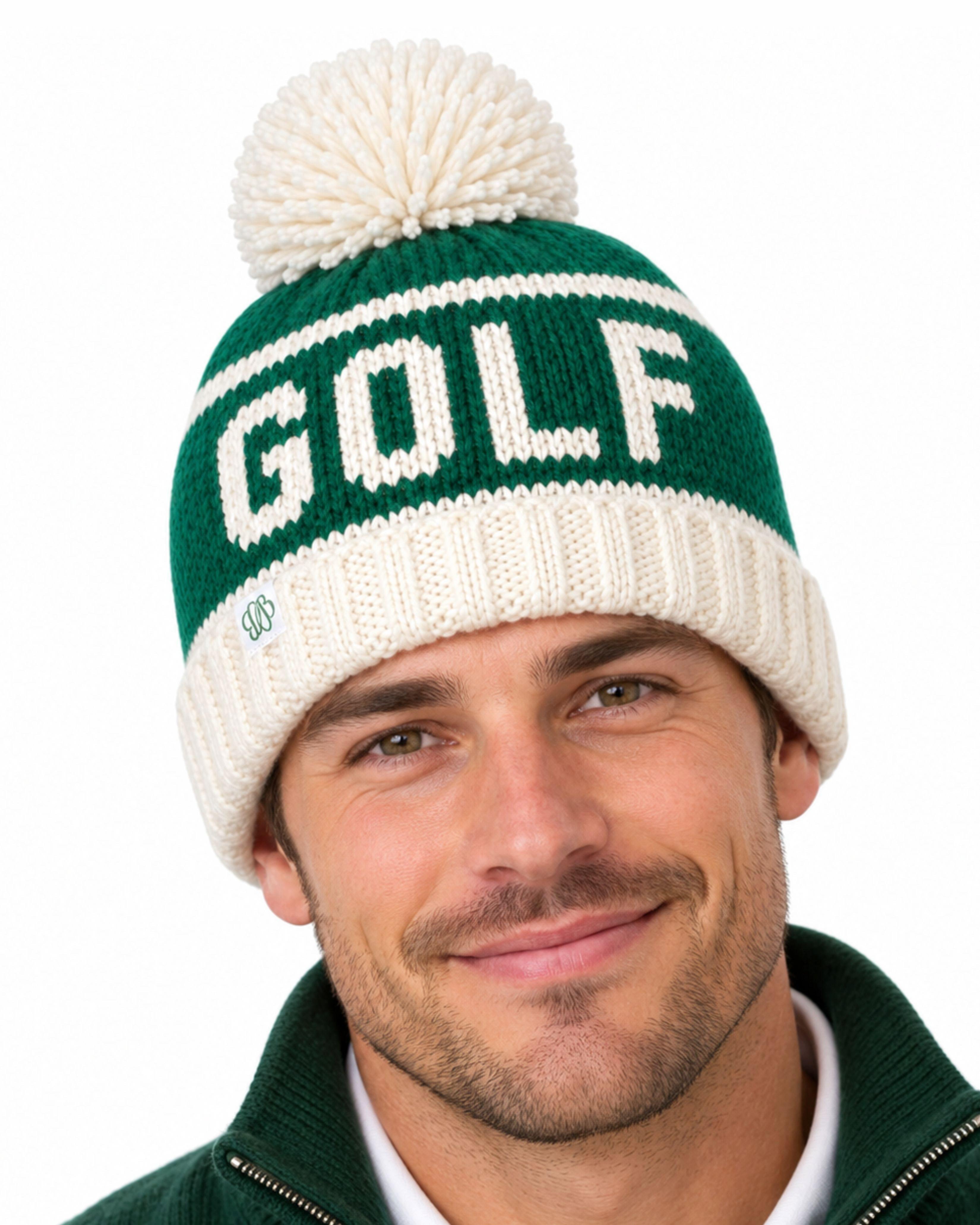 Adult Golf Bobble Hat - Green & White image number 1