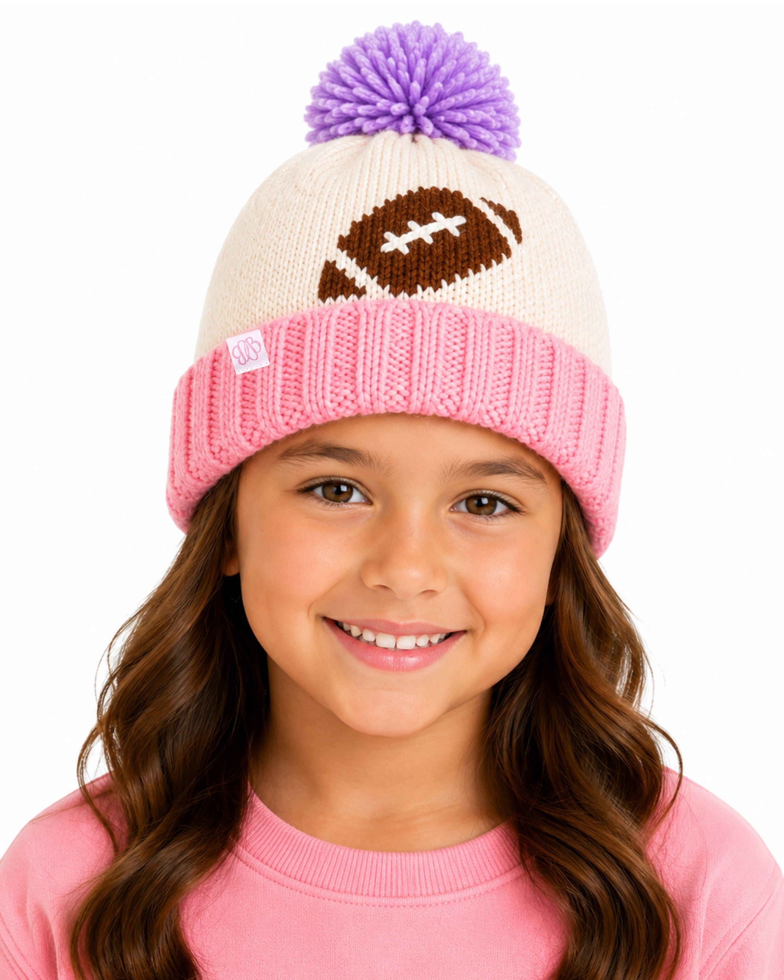Football Bobble Hat - Pink & Lavender image number 2