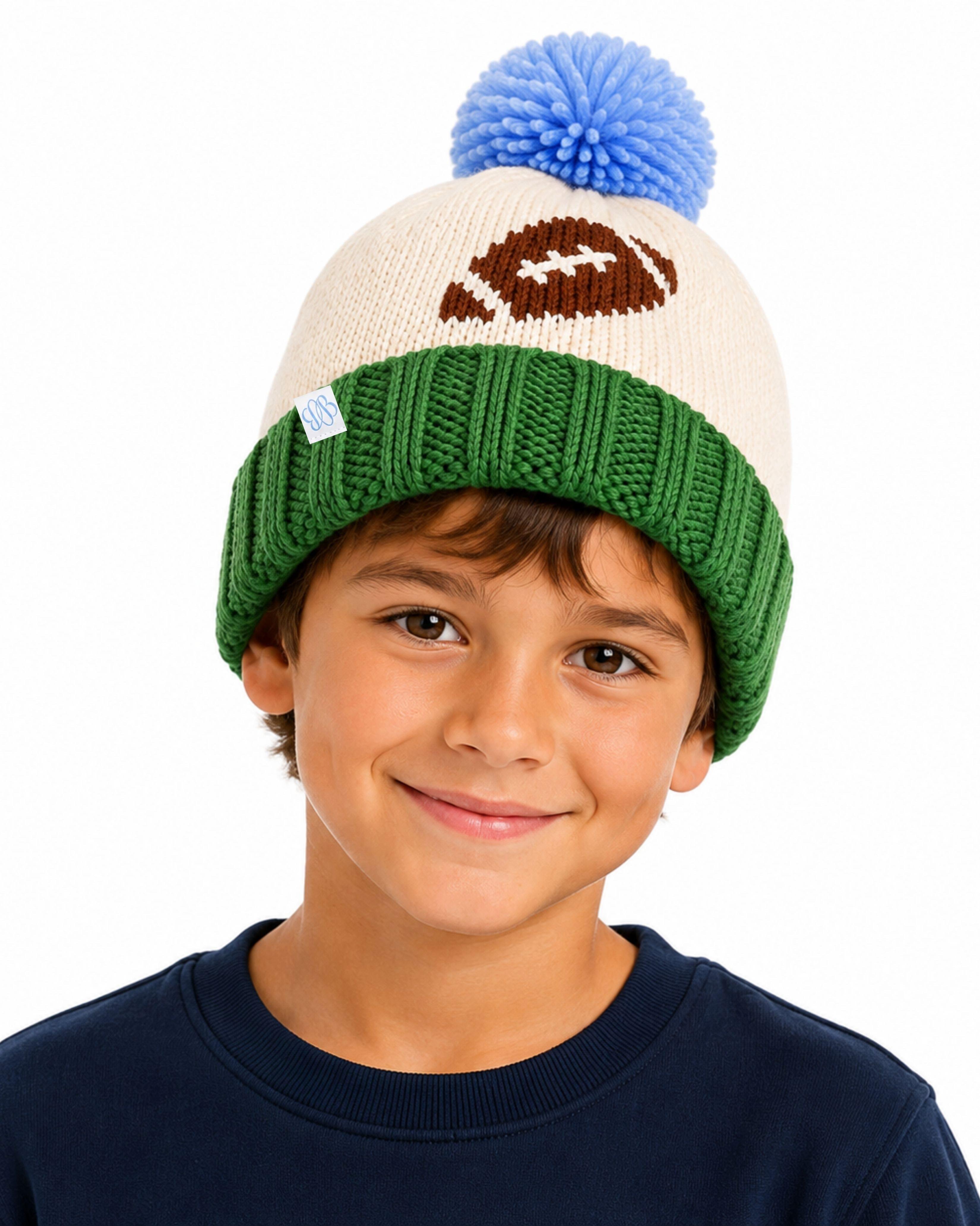 Football Bobble Hat - Green & Blue image number 1