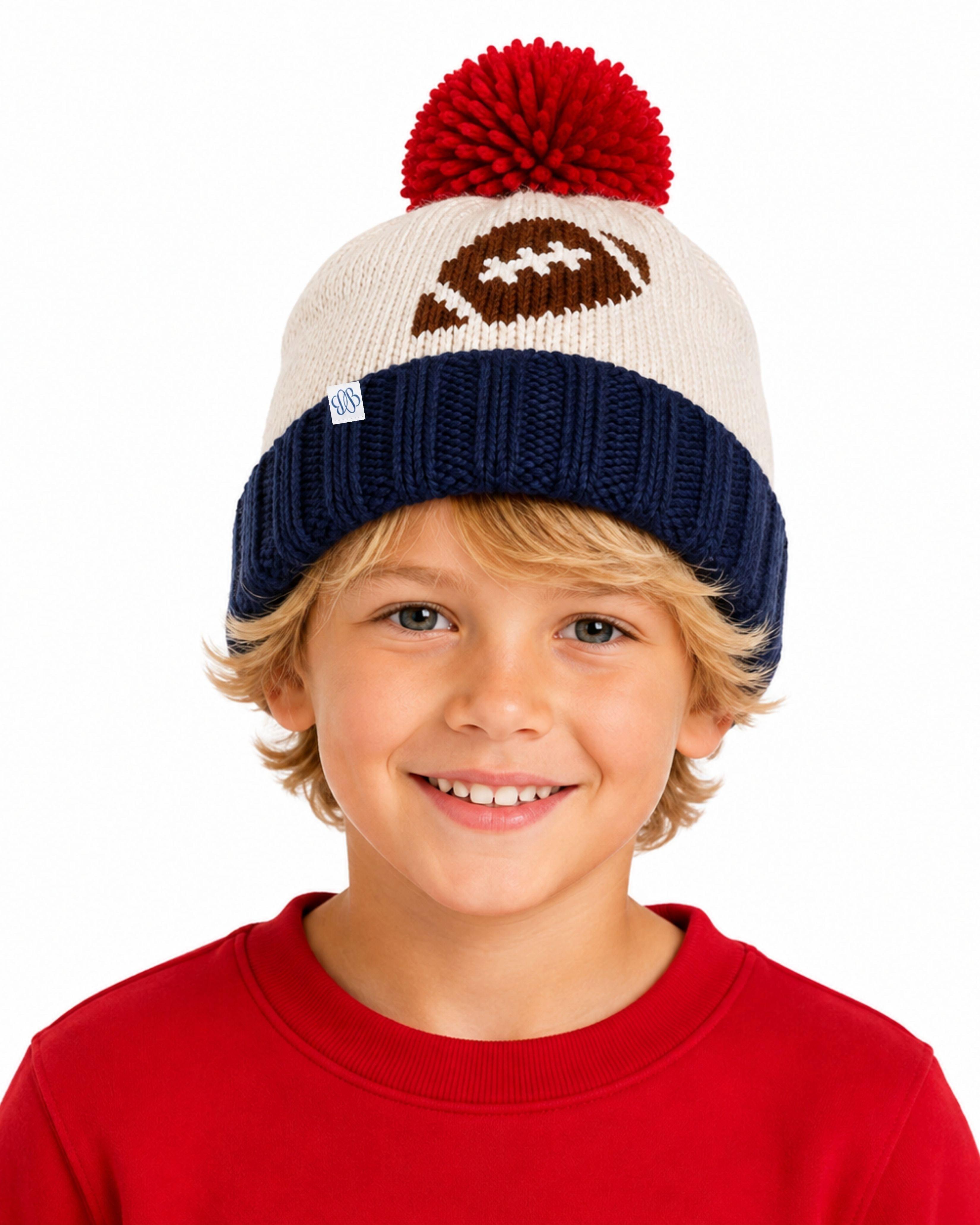 Football Bobble Hat - Navy & Red image number 2