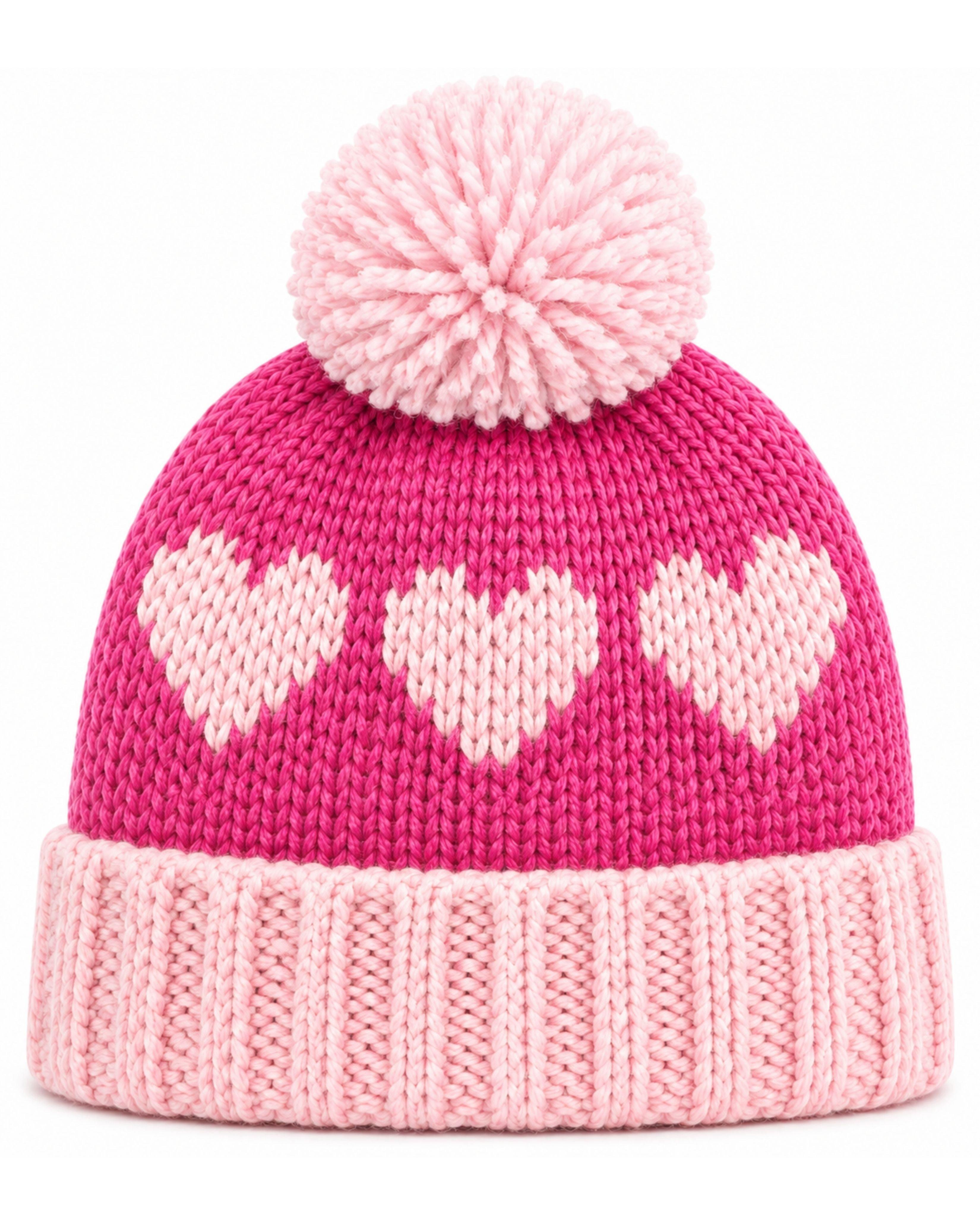 Hearts Bobble Hat - Hot Pink image number 2