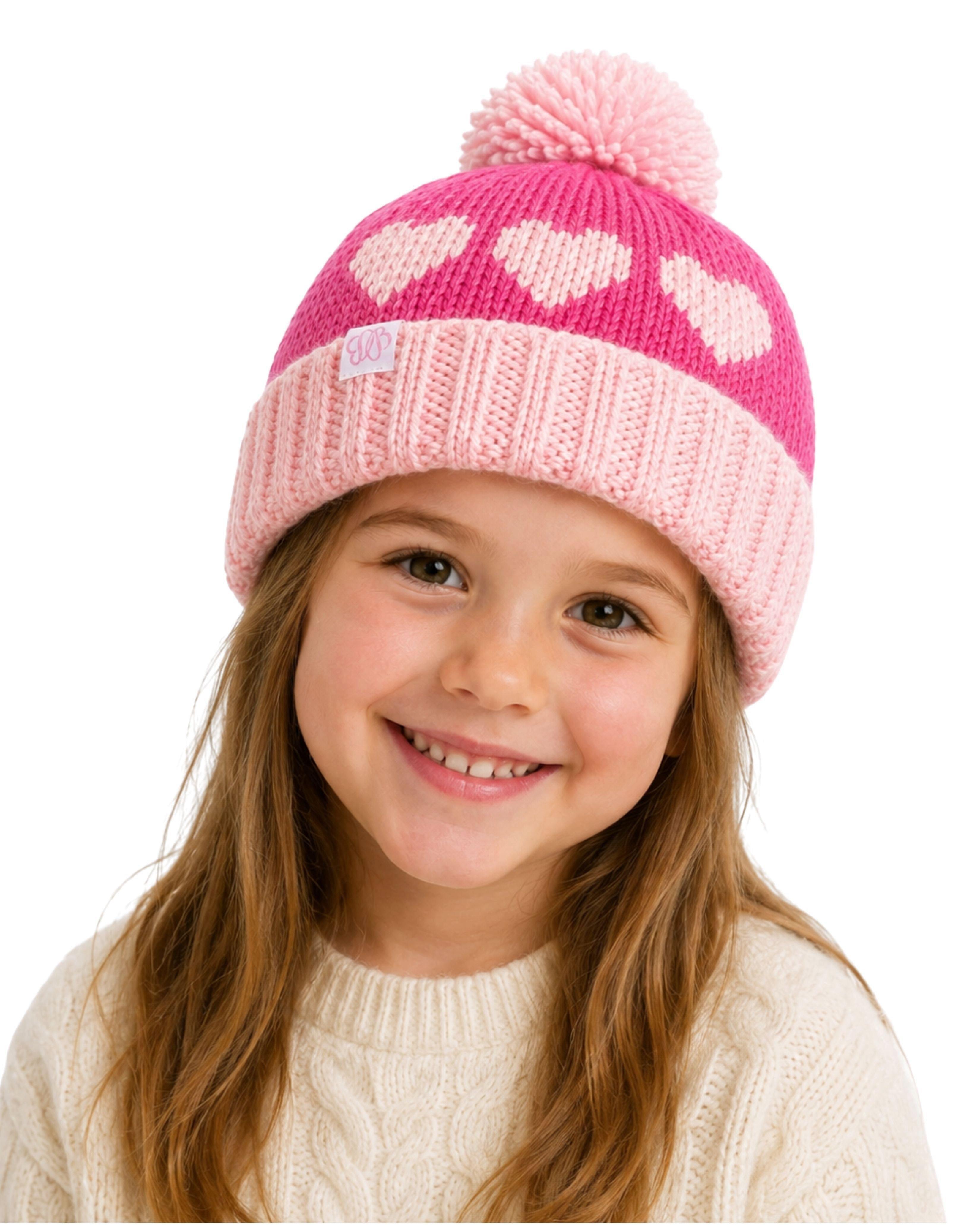 Hearts Bobble Hat - Hot Pink image number 1
