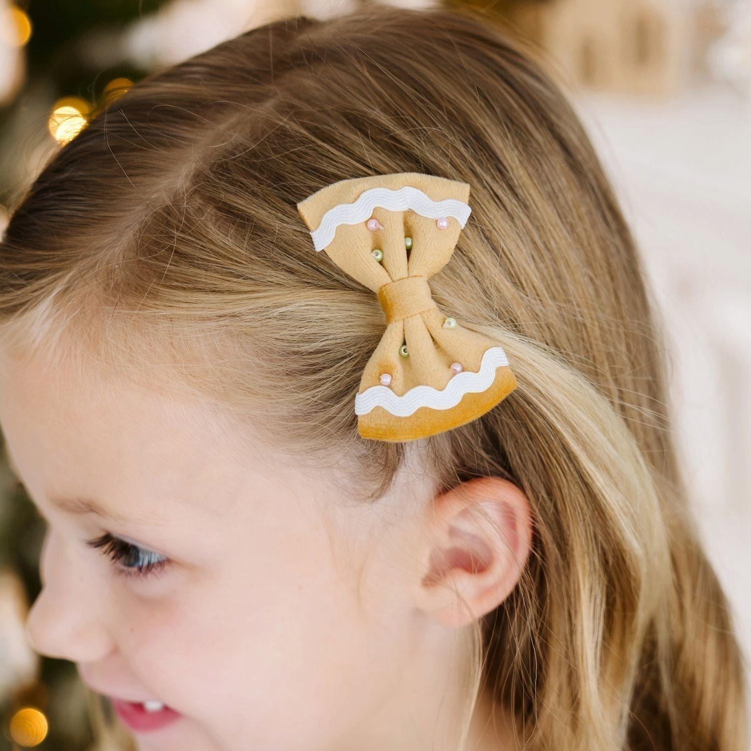 Gingerbread Christmas Velvet Bow Clip Set image number 2