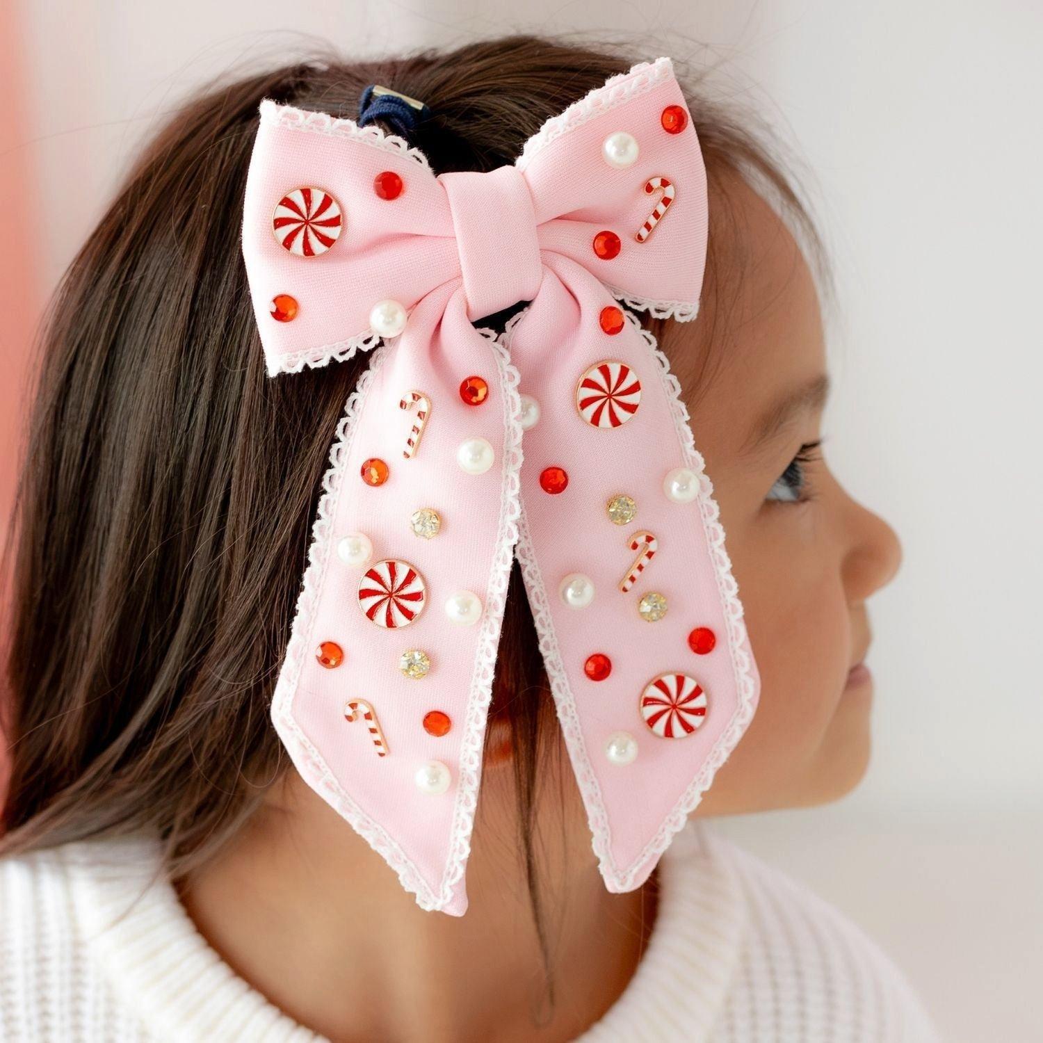 Candy Cane Christmas Gemstone Bow Clip image number 2