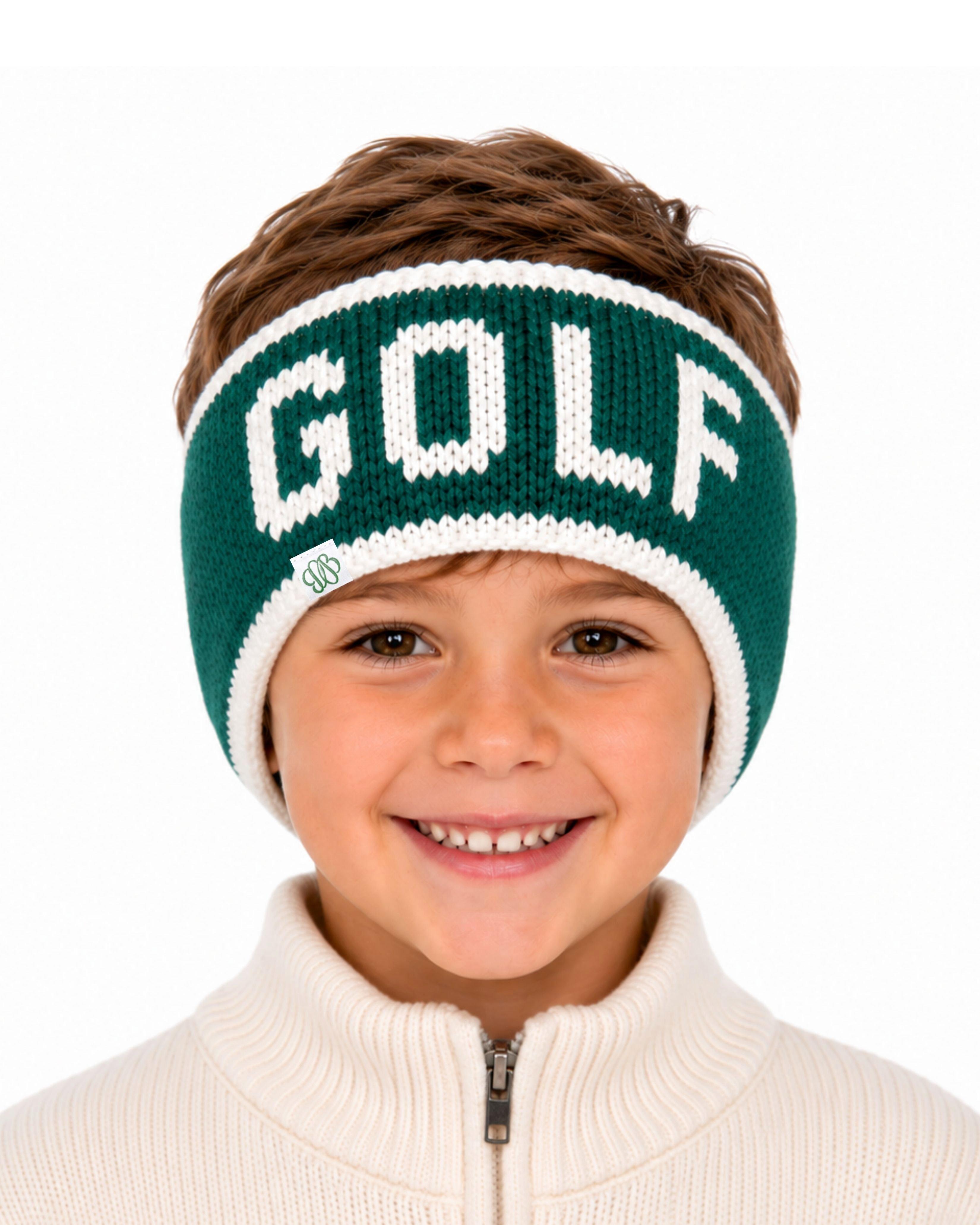 Youth Knit Golf Headband - Green & White image number 2