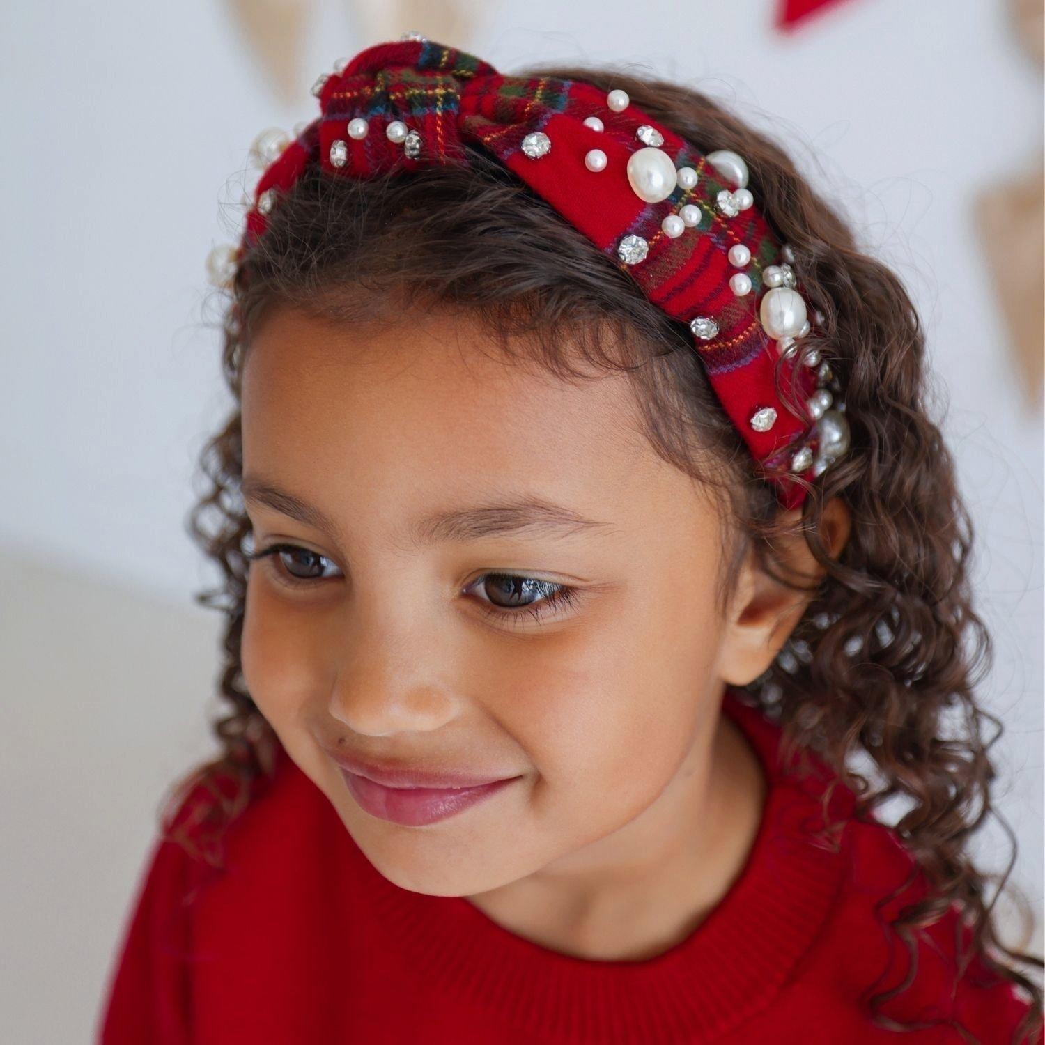 Christmas Tartan Pearl Headband image number 2