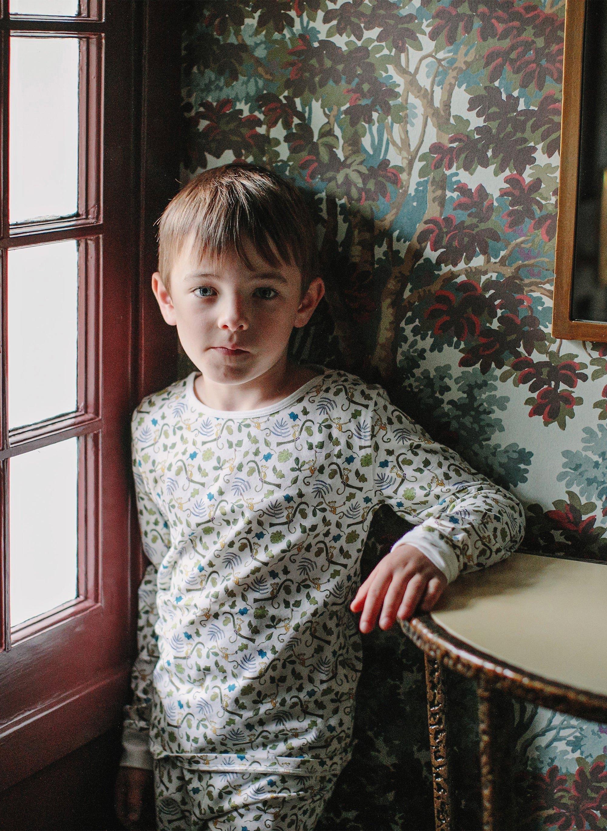 Children's Two Piece Organic Pajamas - Happy Monkey image number 1