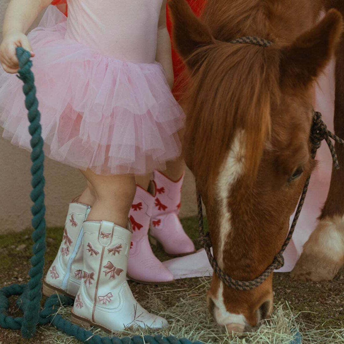 Cowgirl White + Pink Bow Boots image number 2