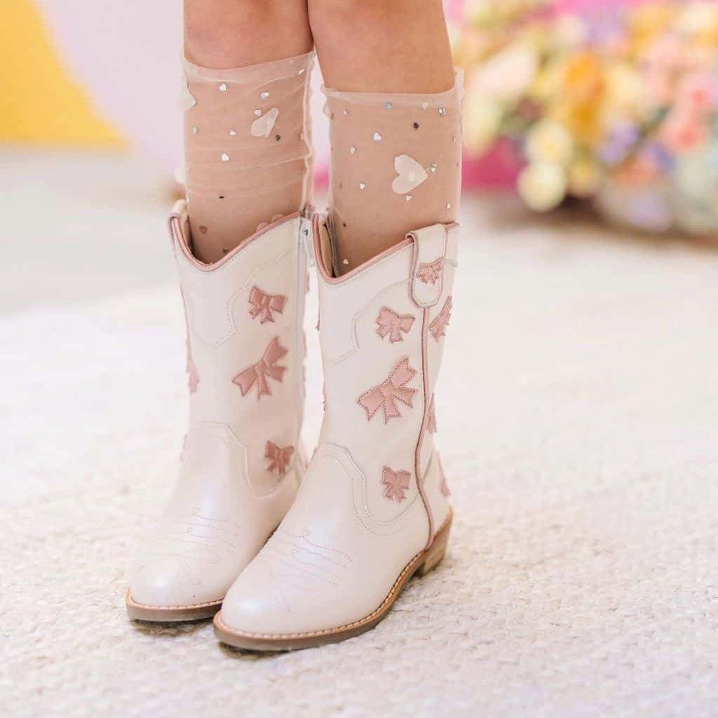 Cowgirl White + Pink Bow Boots image number 1