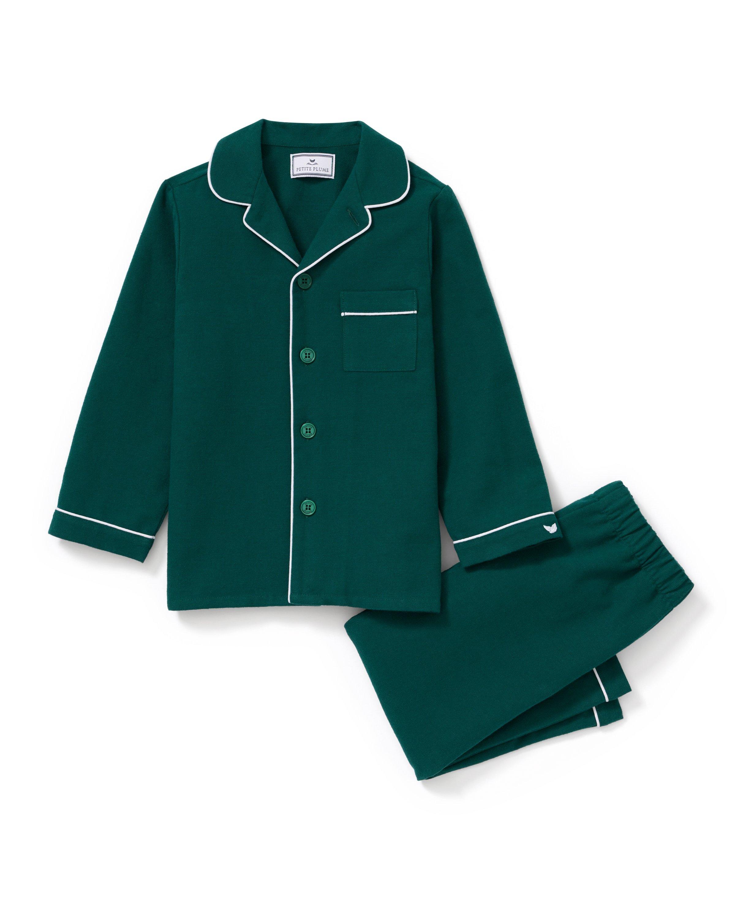 Kid's Flannel Pajama Set in Hunter Green image number 2