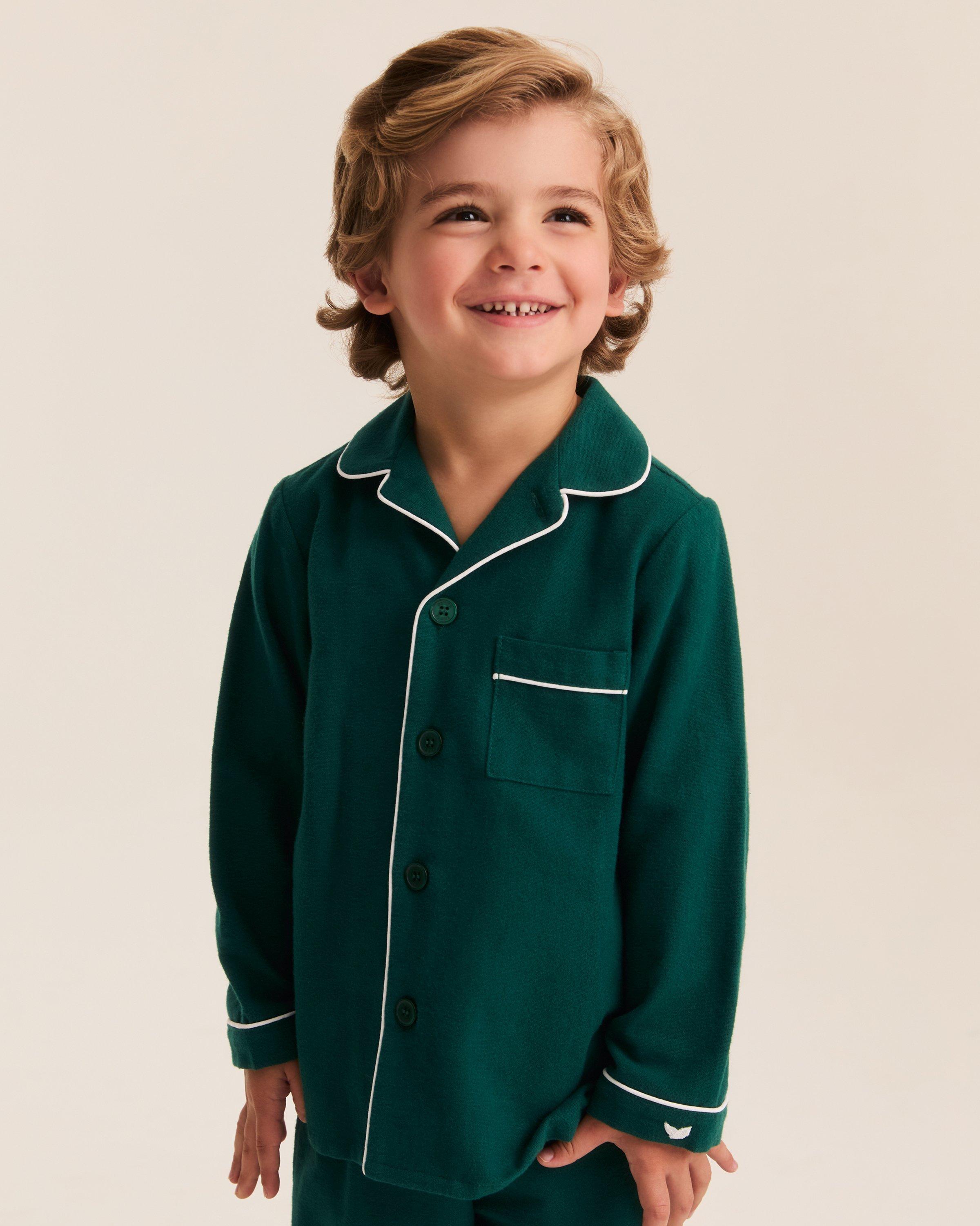 Kid's Flannel Pajama Set in Hunter Green image number 1
