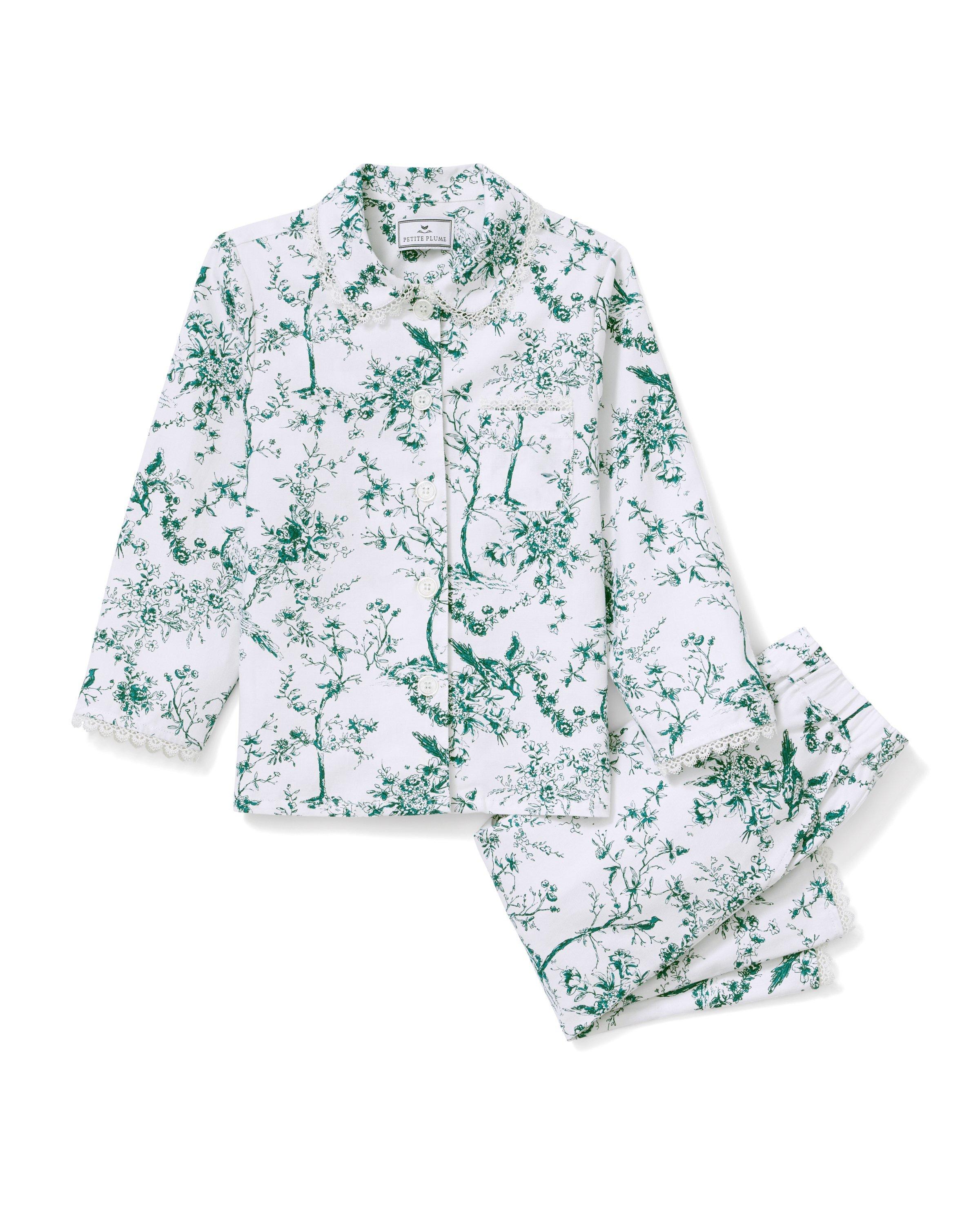 Kid's Twill Grace Pajama Set in Evergreen Timeless Toile image number 2
