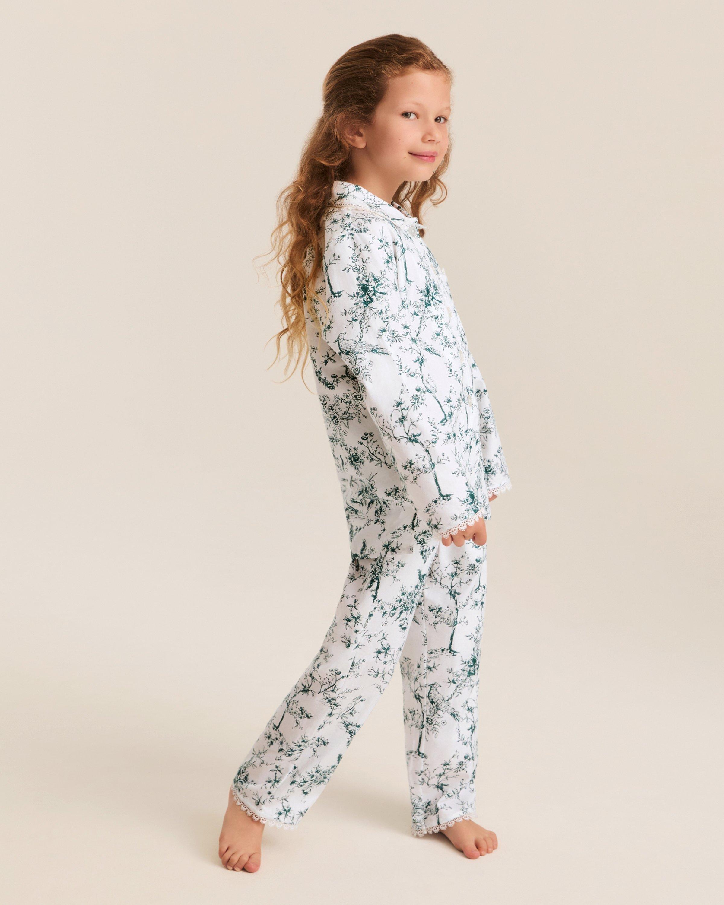 Kid's Twill Grace Pajama Set in Evergreen Timeless Toile image number 1