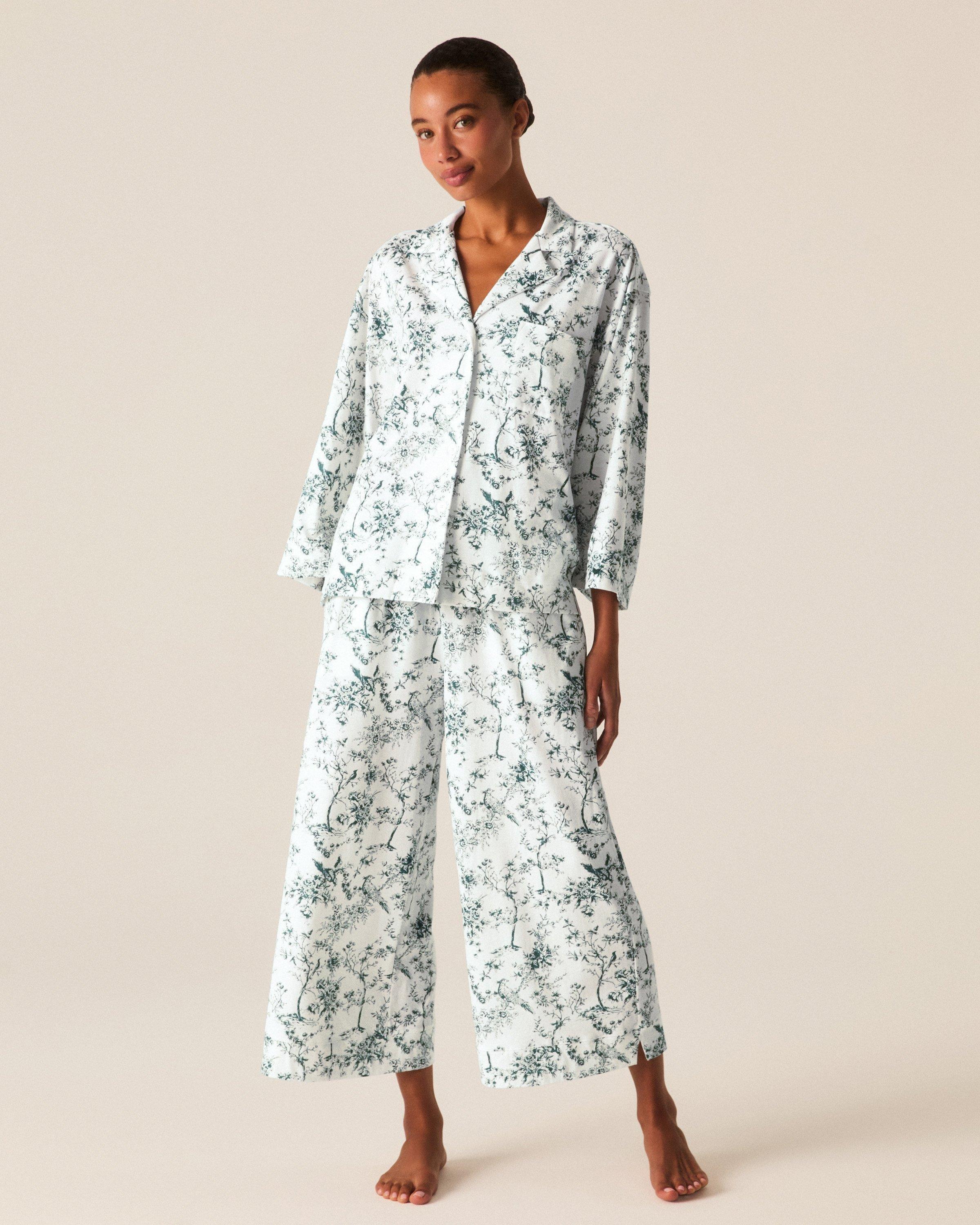 The Olivia Wide Leg Pima Pajama Set in Evergreen Timeless Toile image number 2