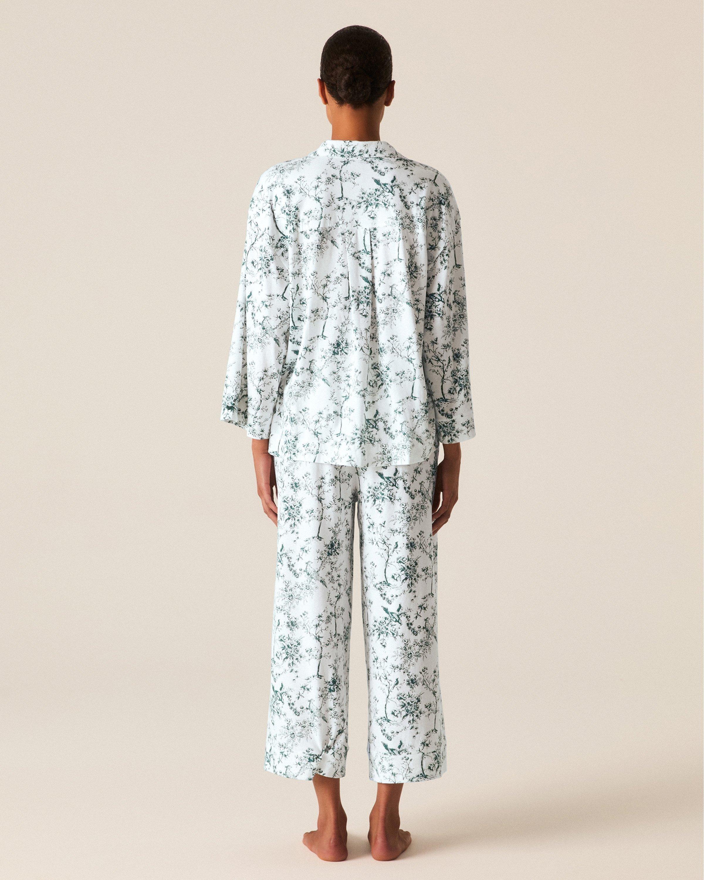 The Olivia Wide Leg Pima Pajama Set in Evergreen Timeless Toile image number 3