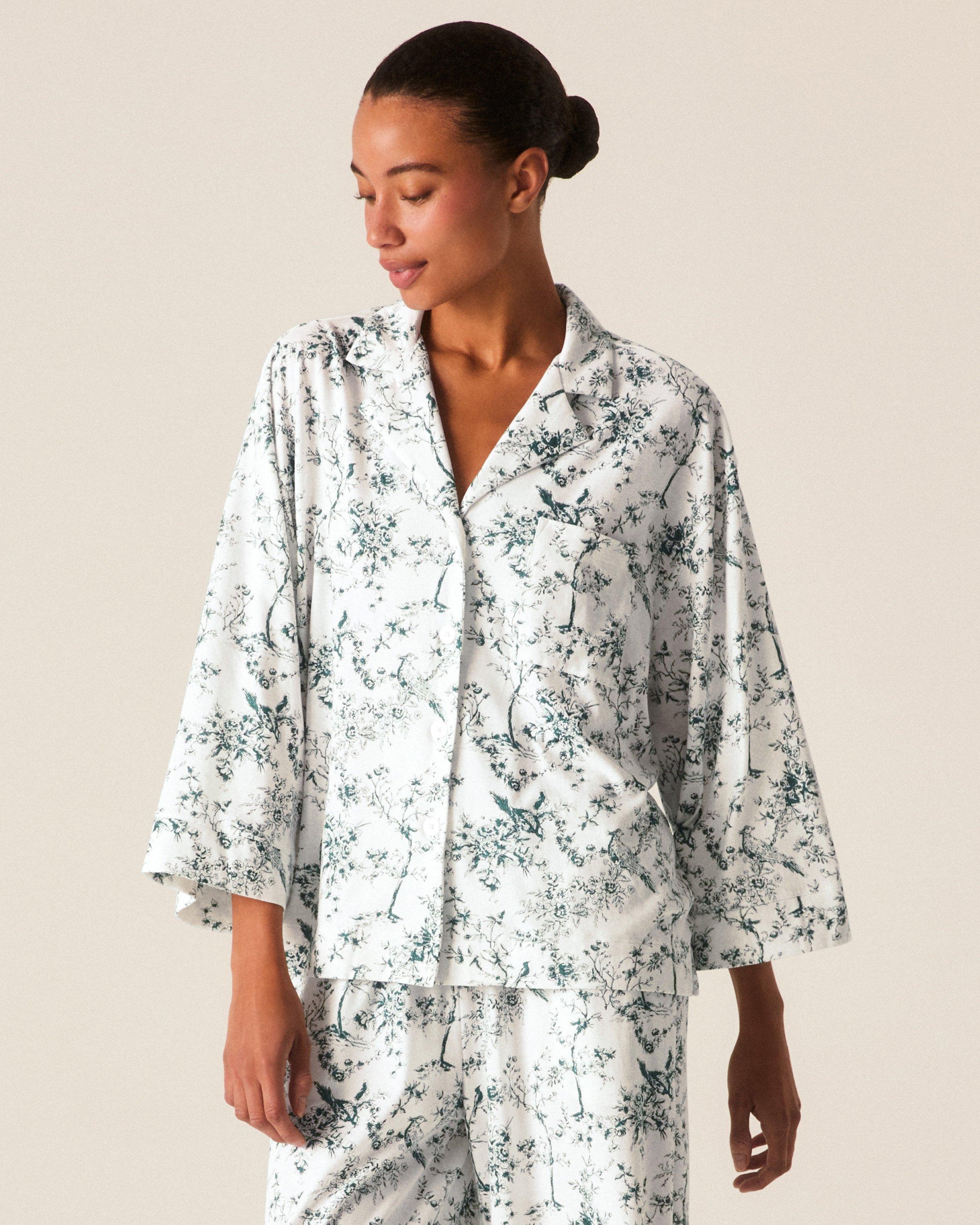 The Olivia Wide Leg Pima Pajama Set in Evergreen Timeless Toile image number 1