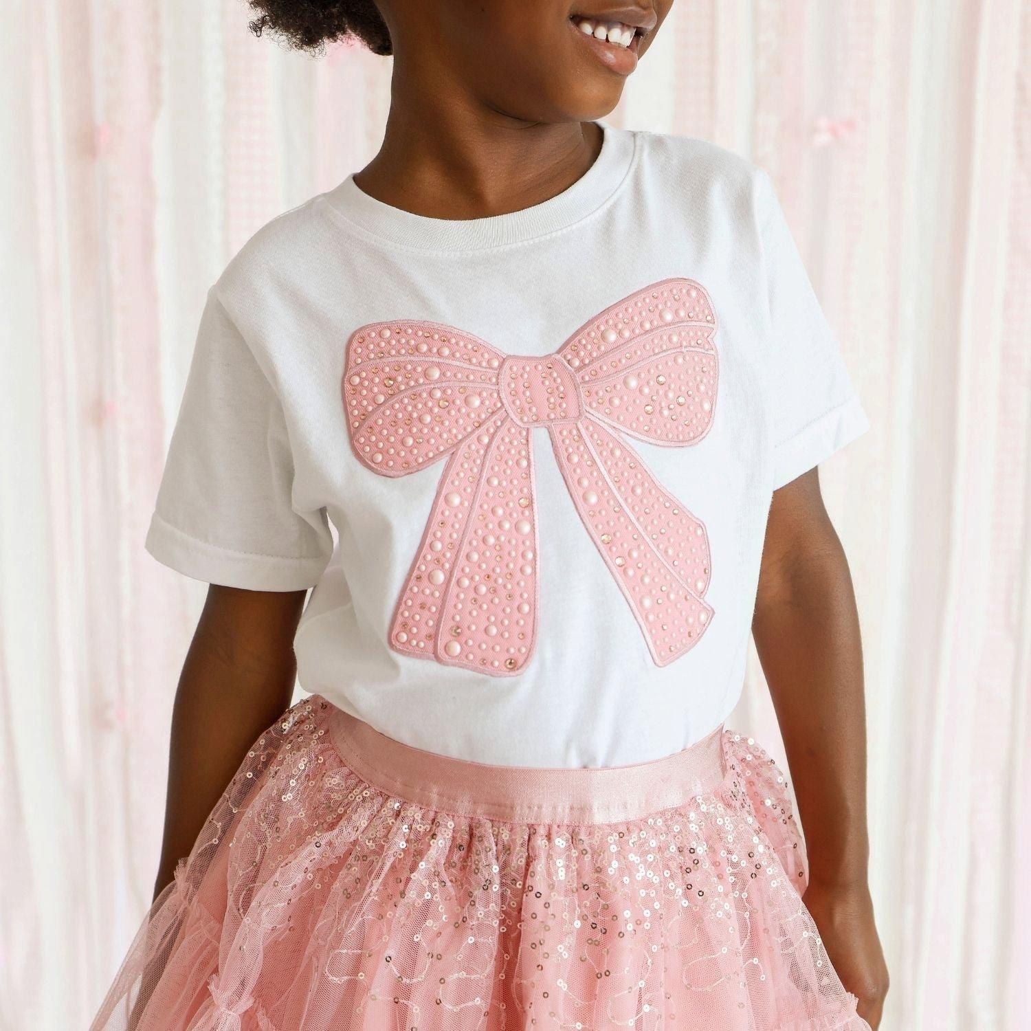 Rose Shimmer Bow Patch Short Sleeve T-Shirt image number 2
