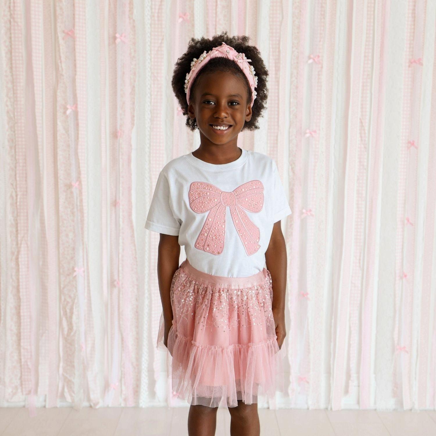 Rose Shimmer Bow Patch Short Sleeve T-Shirt image number 3