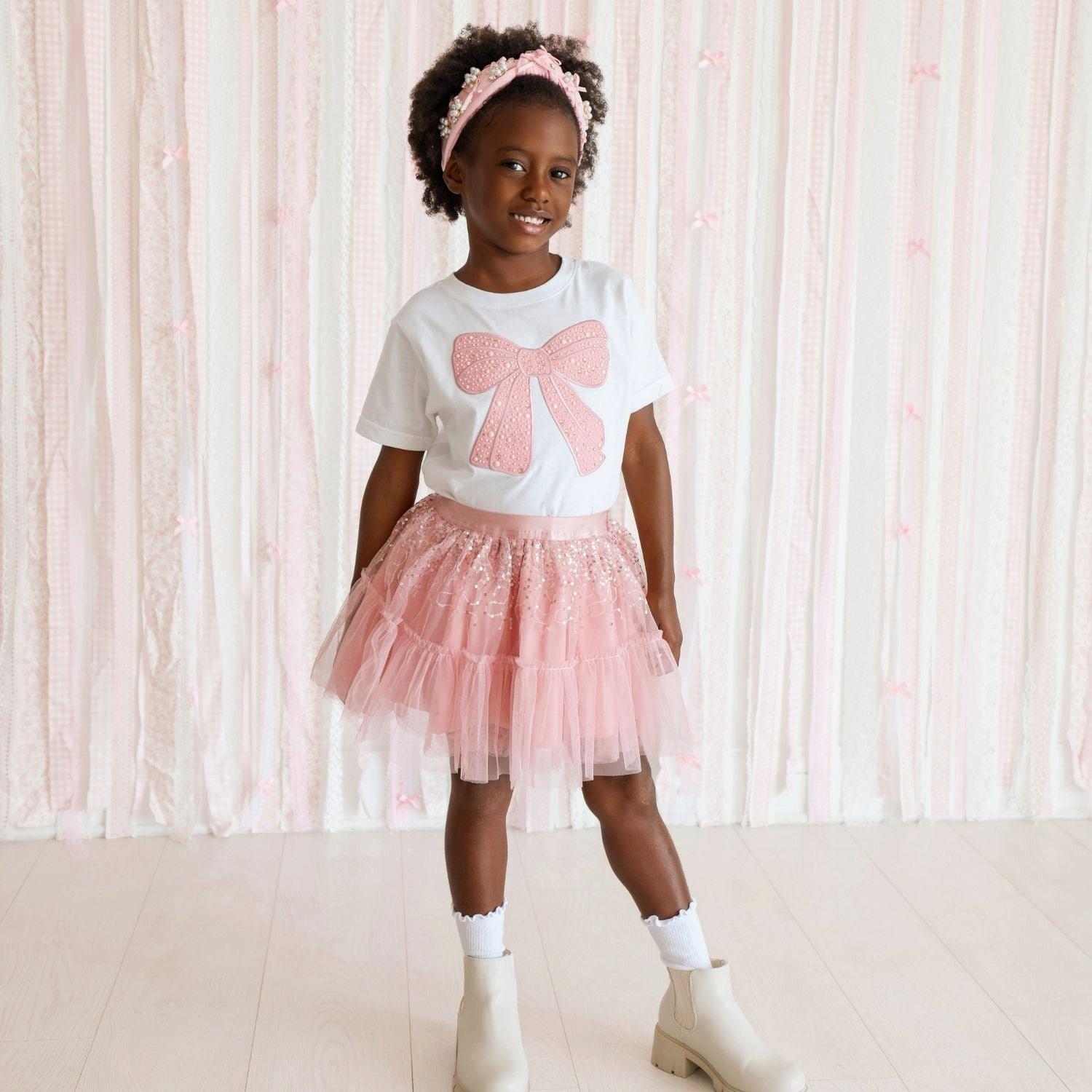 Rose Shimmer Bow Patch Short Sleeve T-Shirt image number 1