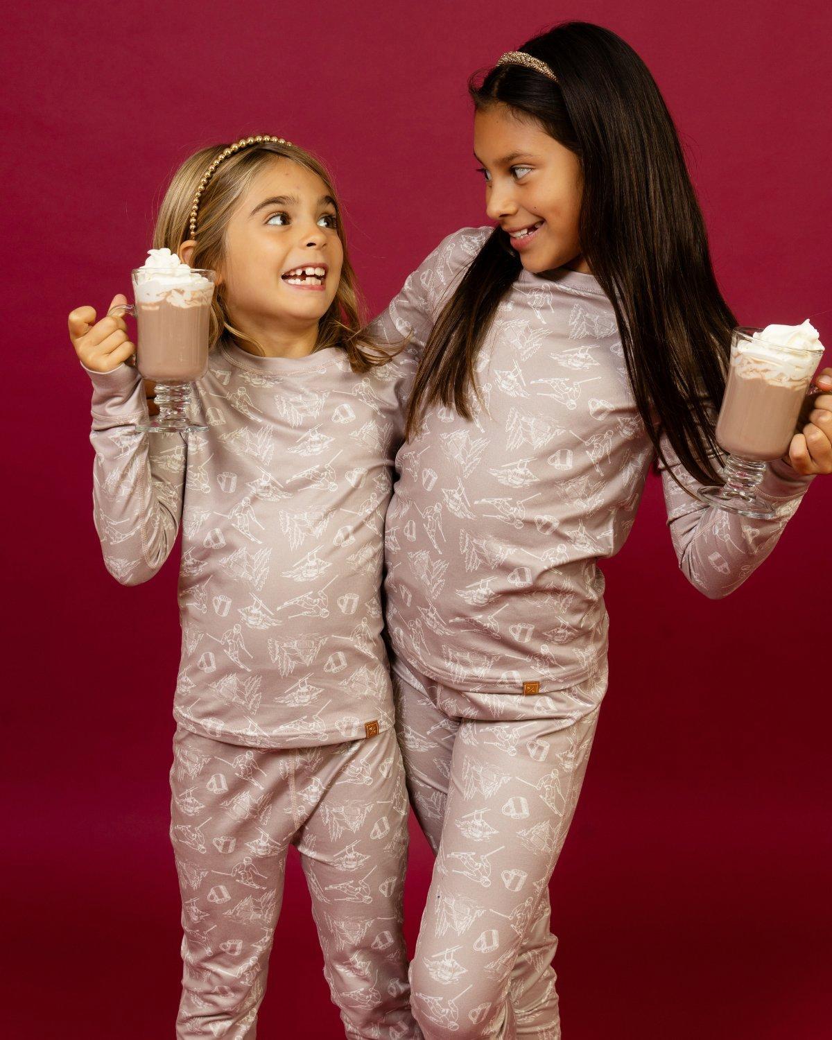 Kids Base Layer Set in Soft Brown Toile image number 2