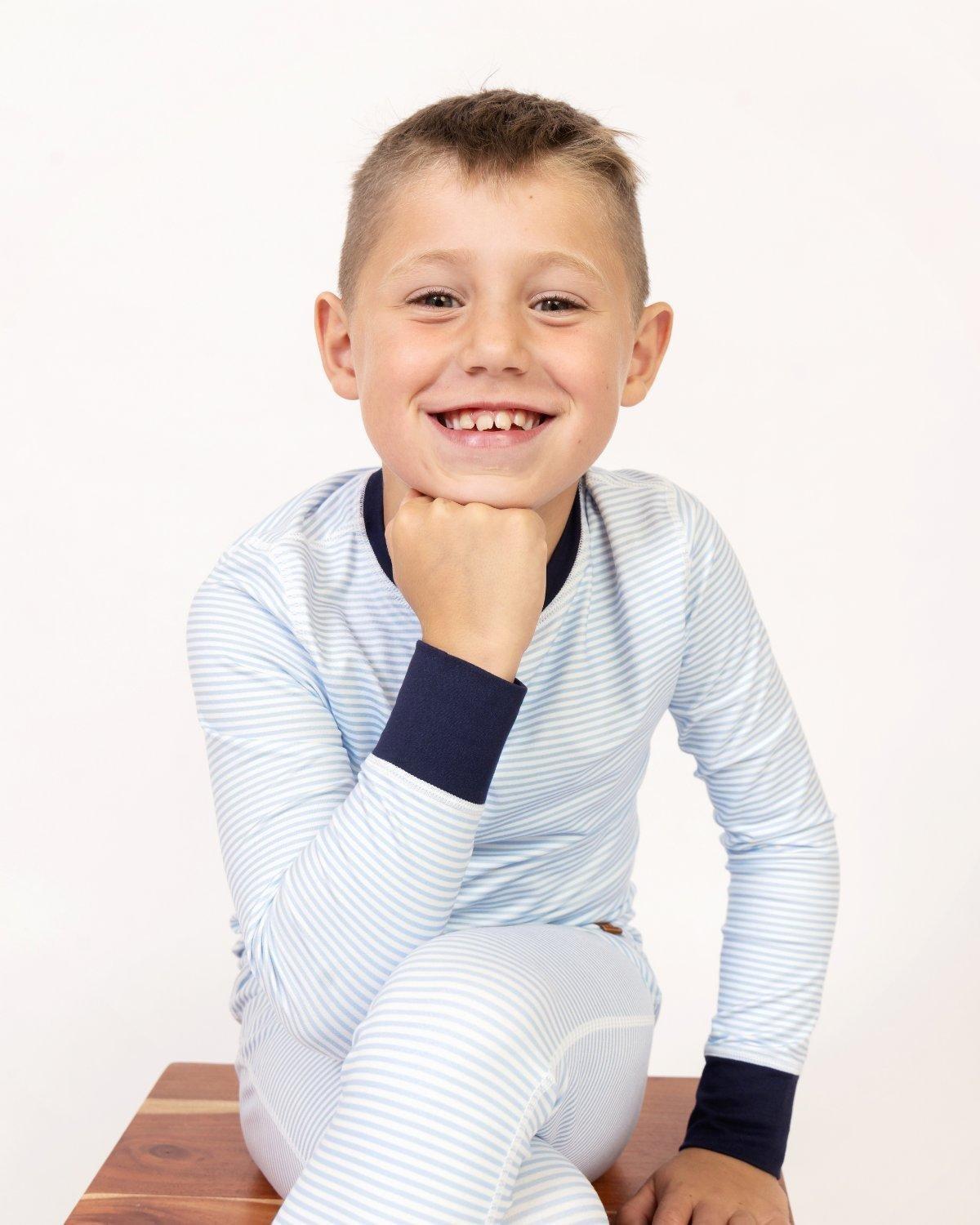 Kids Base Layer Set in Sky Blue Stripes image number 2