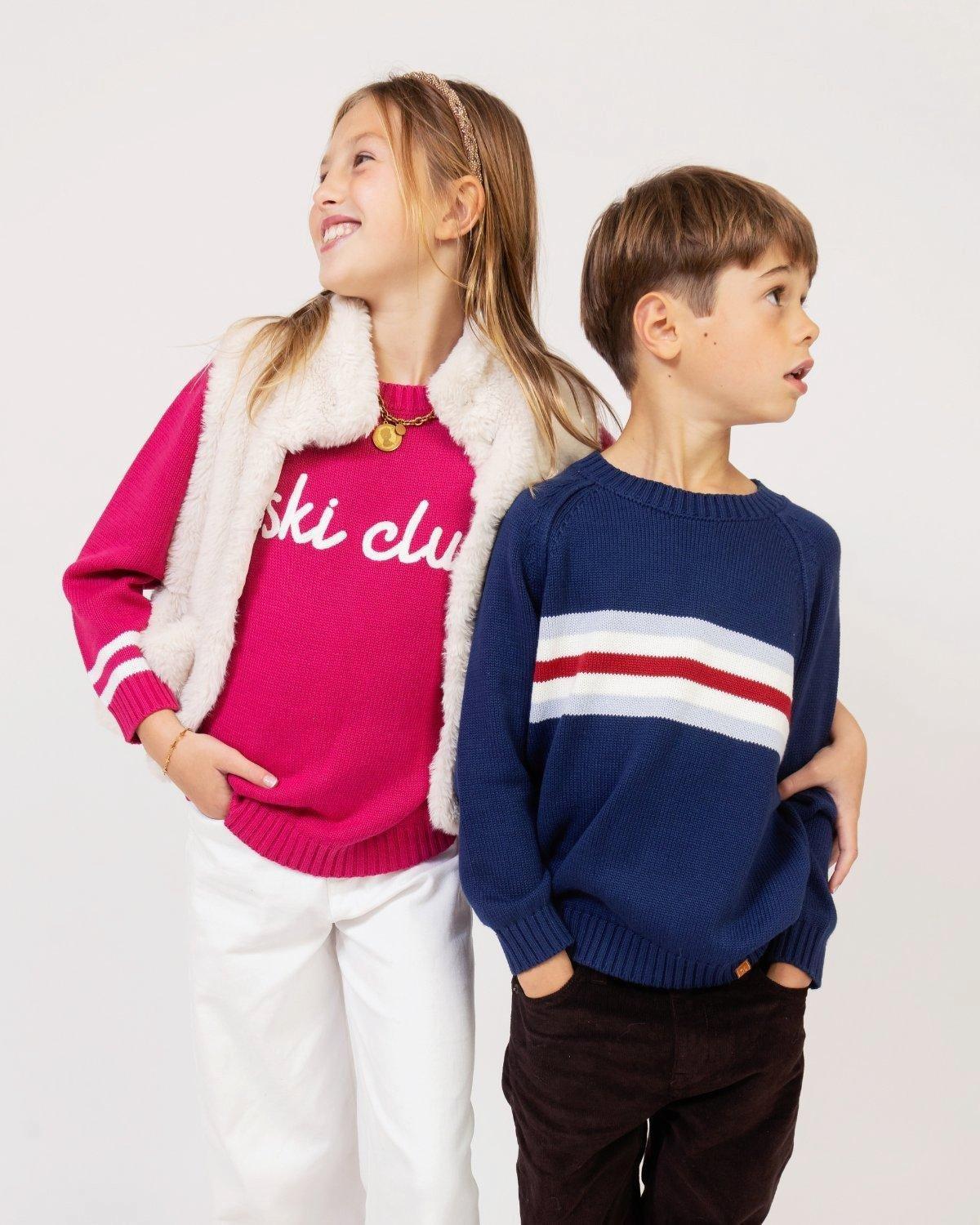 Kids Alpine Stripe Sweater in Navy Blue image number 2