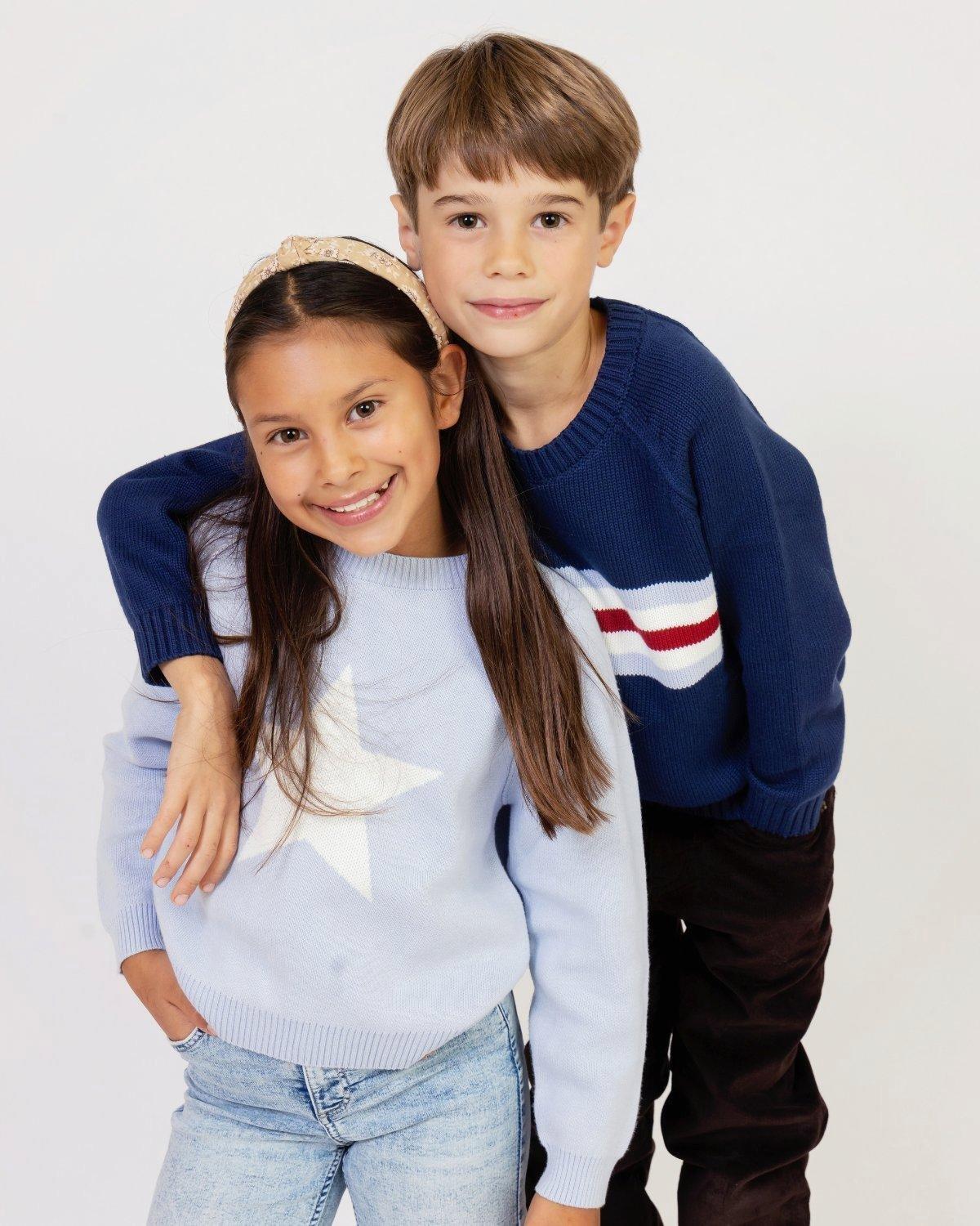 Kids Alpine Stripe Sweater in Navy Blue image number 1