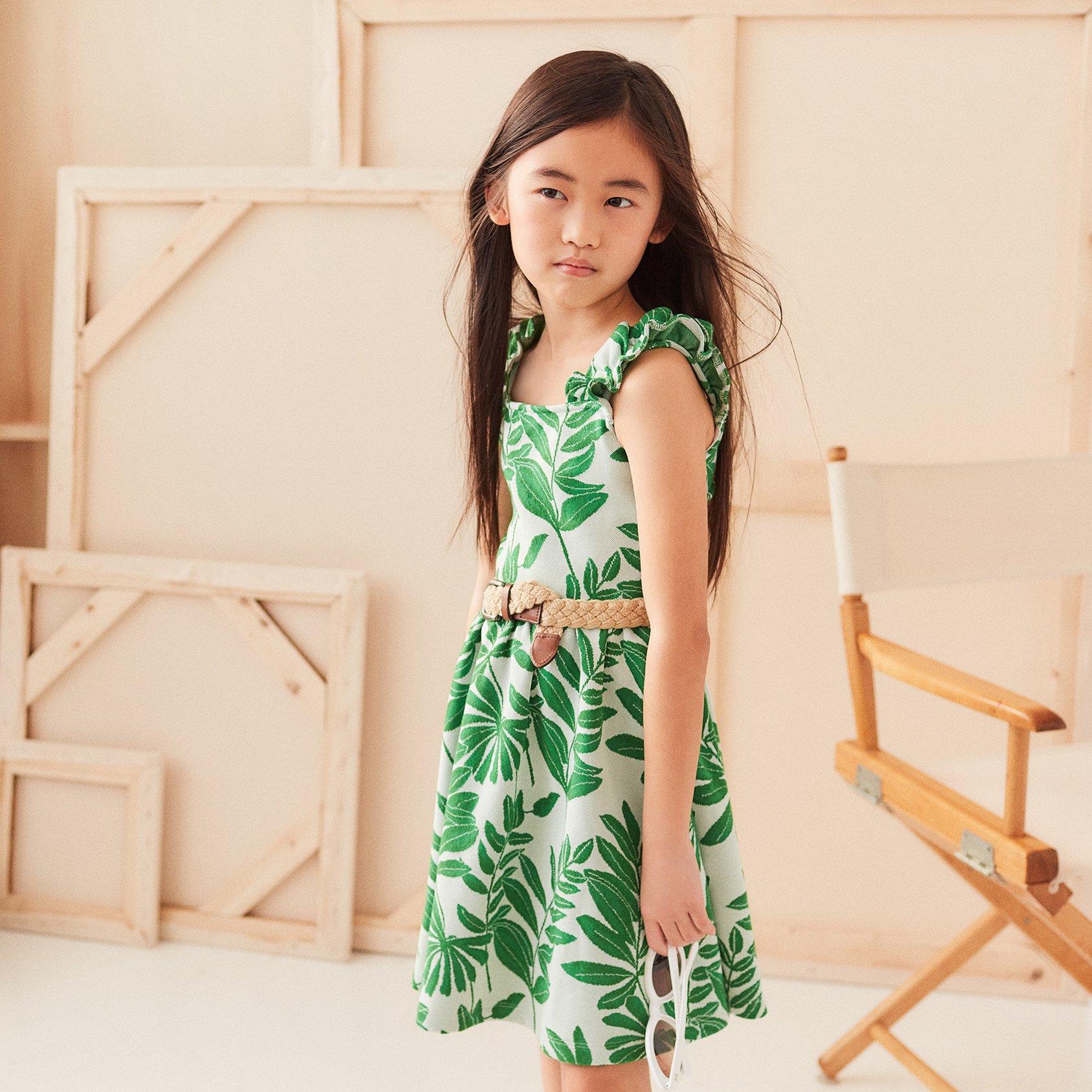 Palm Leaf Jacquard Ruffle Strap Dress image number 4