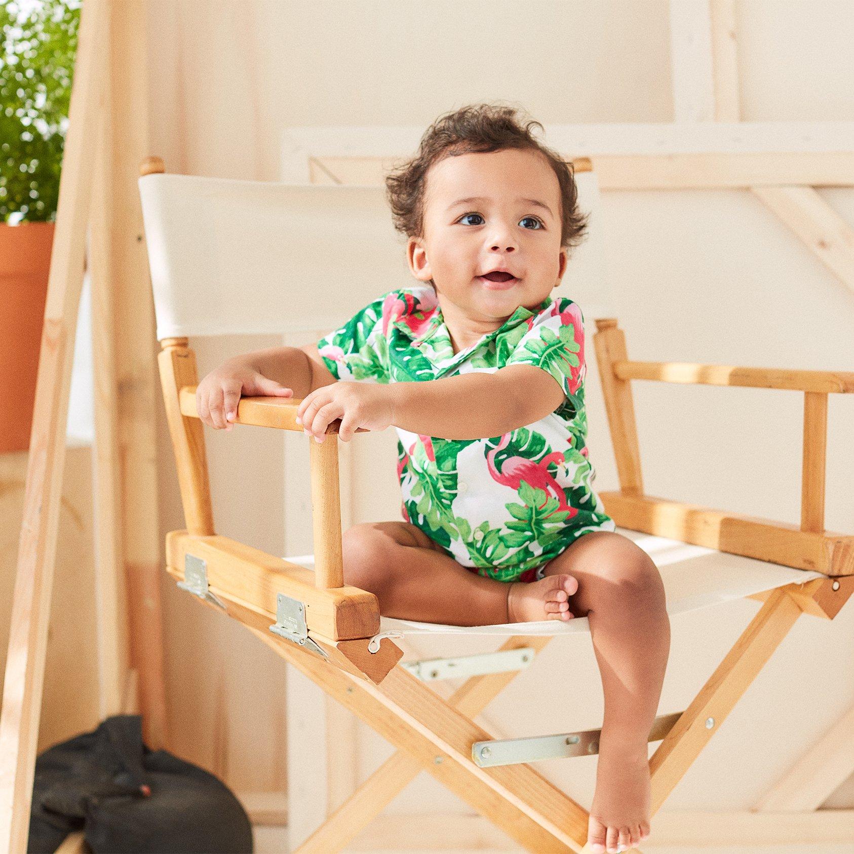 Newborn White Tropical Flamingo Print Baby Tropical Flamingo Linen Romper by Janie and Jack