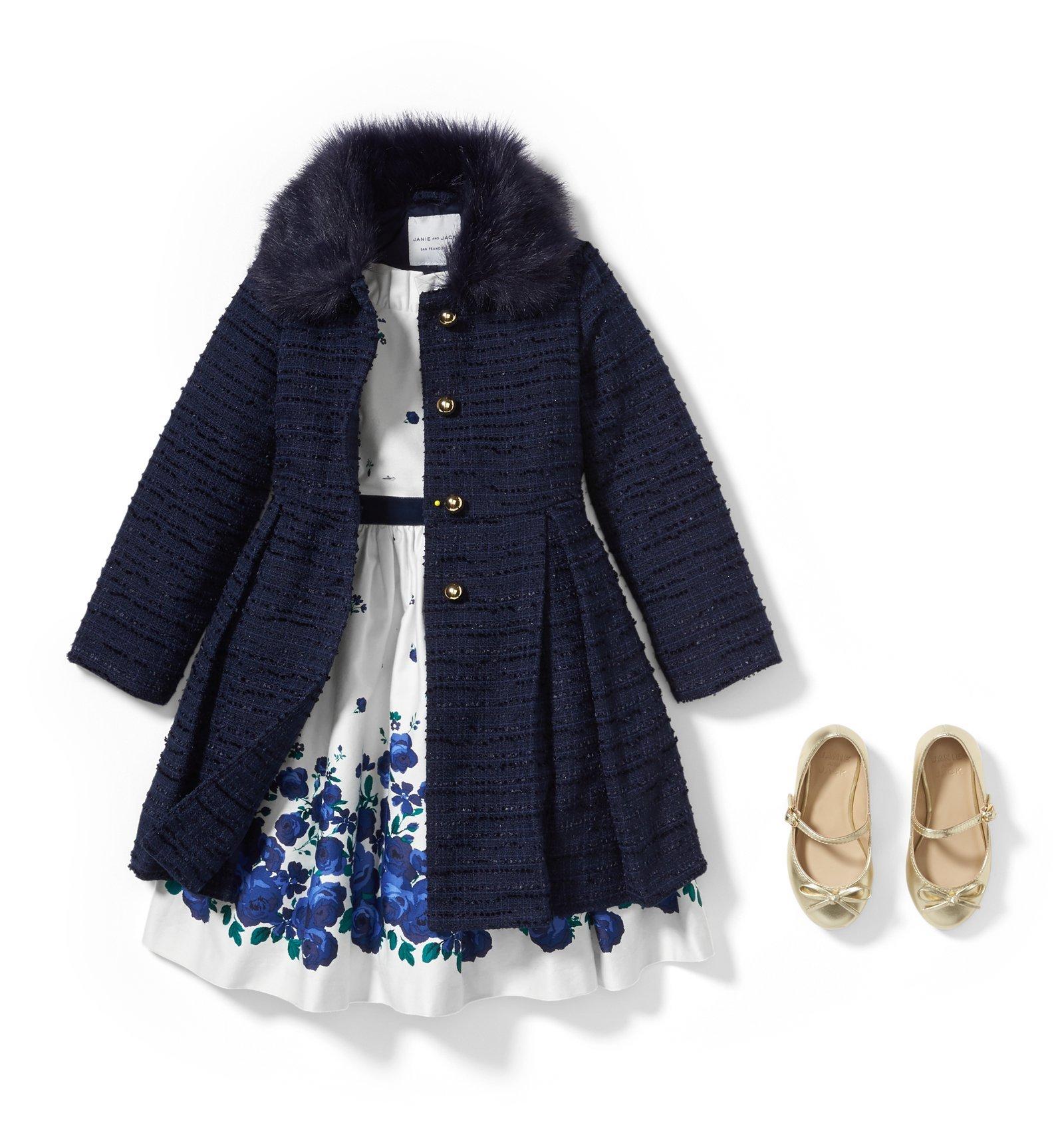 Faux Fur Collar Bouclé Coat image number 1