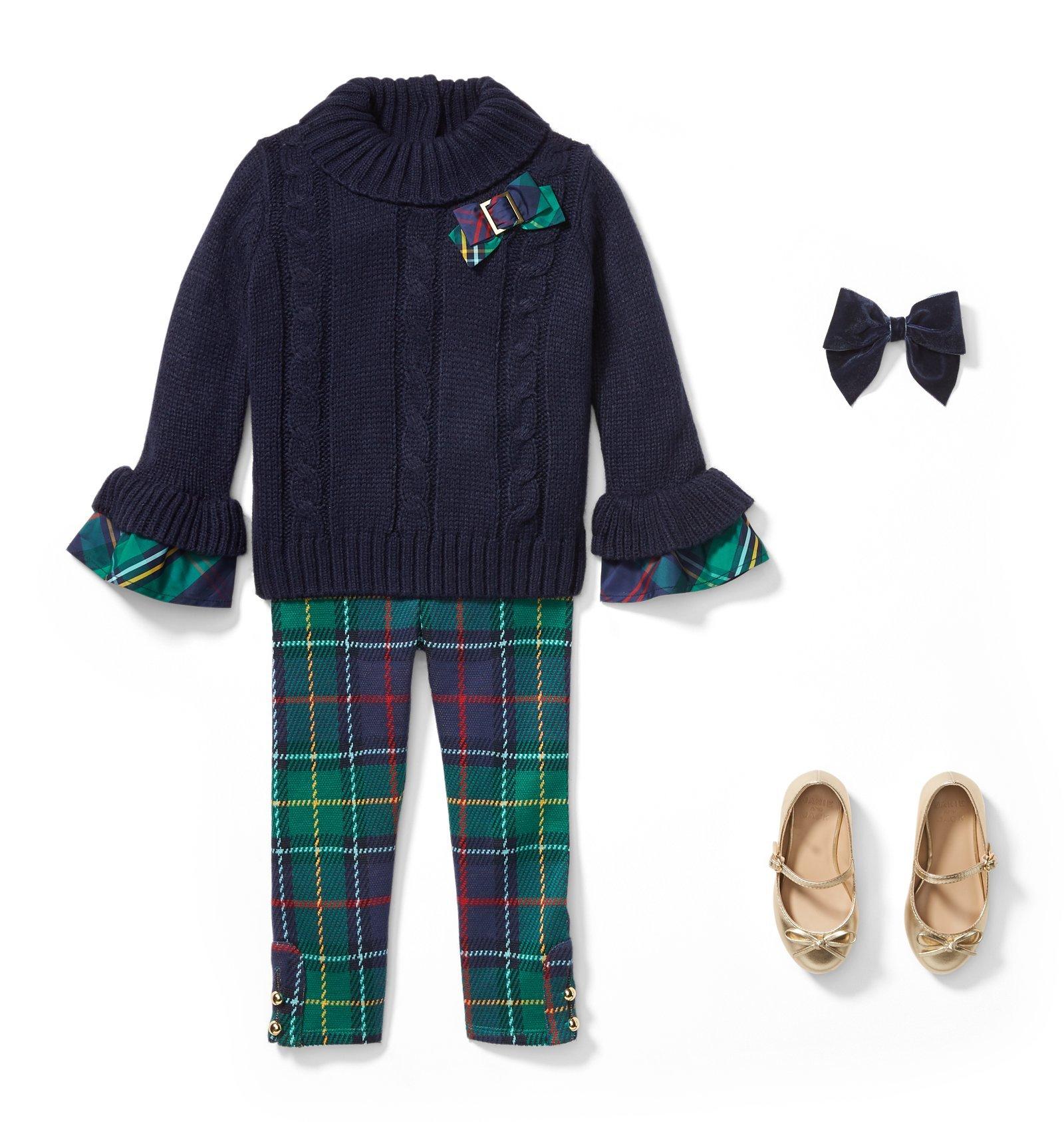 Cable Knit Plaid Bow Sweater image number 1