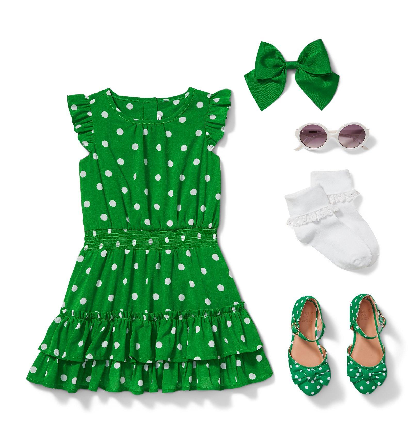 white and green polka dot dress