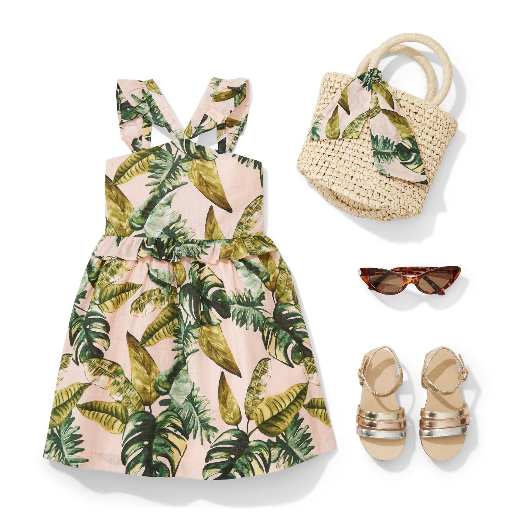 Ruffle Strap Palm Print Dress image number 1