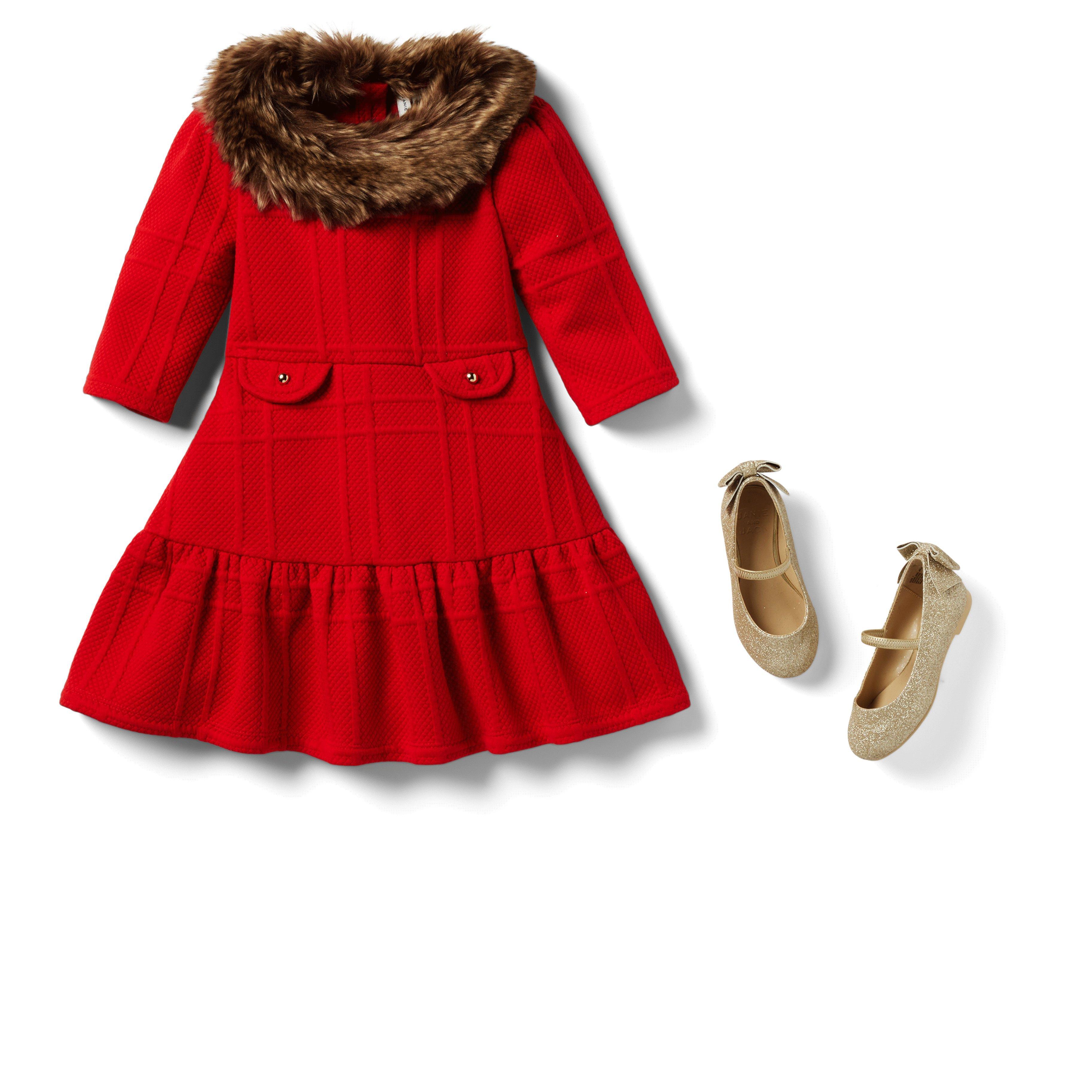 Bradbury Red Faux Fur Collar Jacquard Dress by Janie and Jack