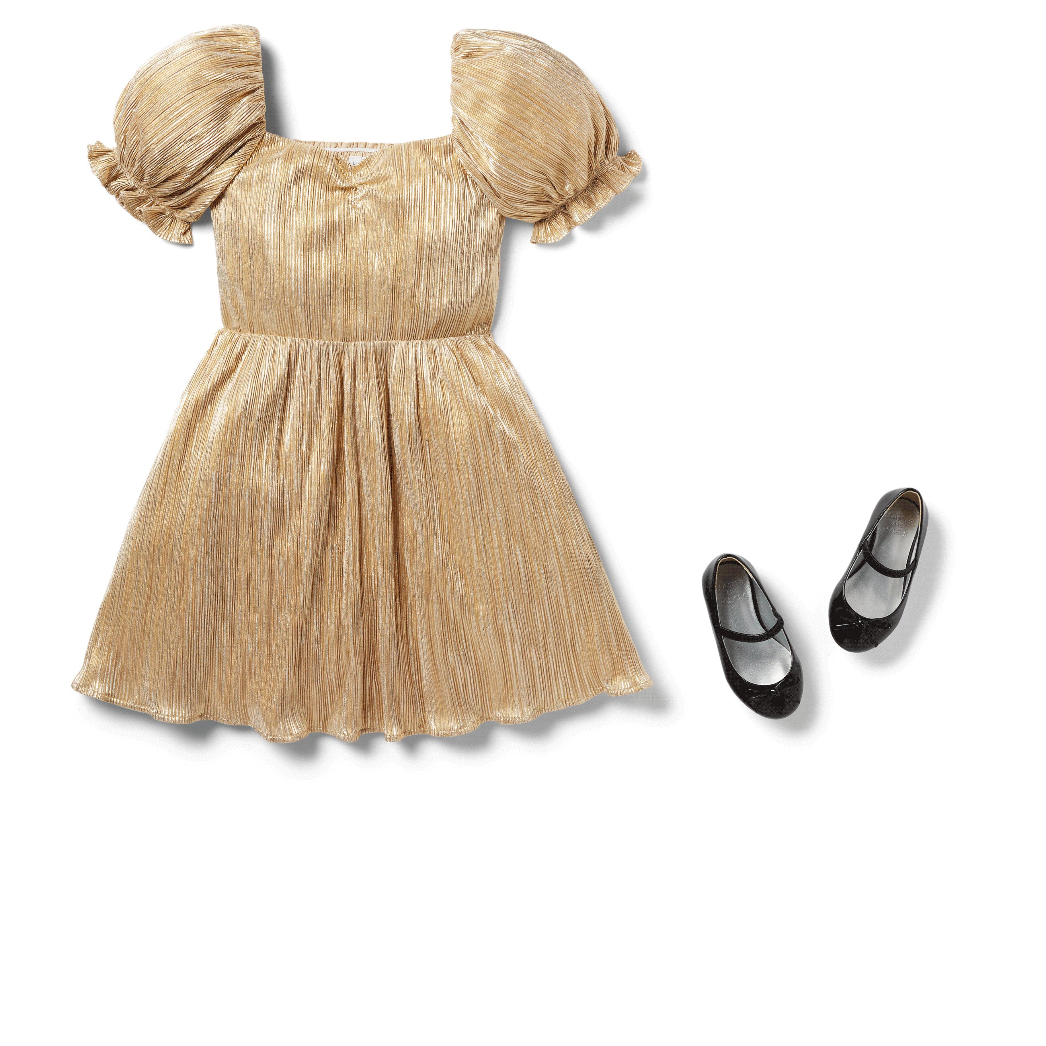 Metallic Plisse Puff Sleeve Dress image number 2